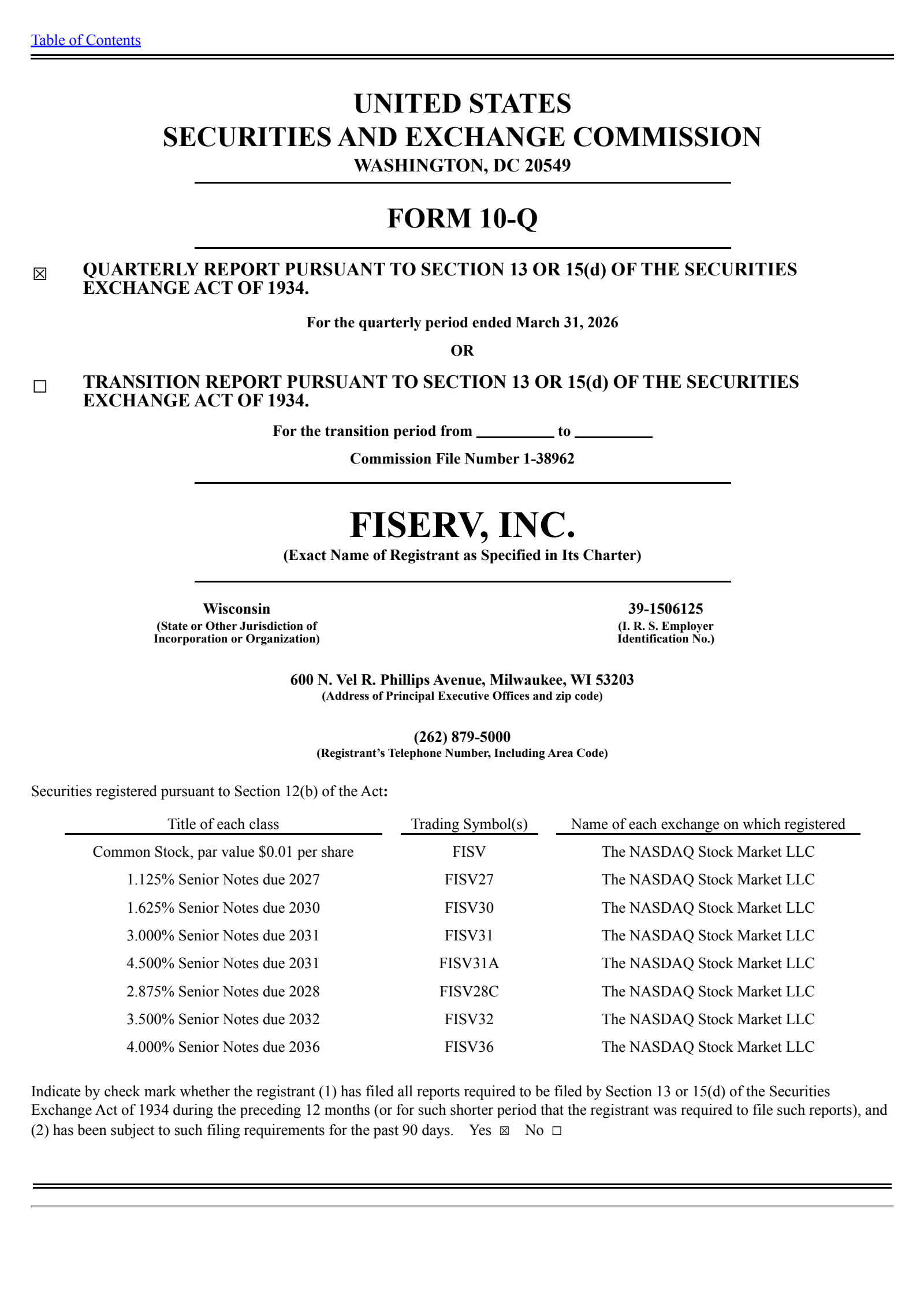 Fiserv's Q1 2026 Quarterly report