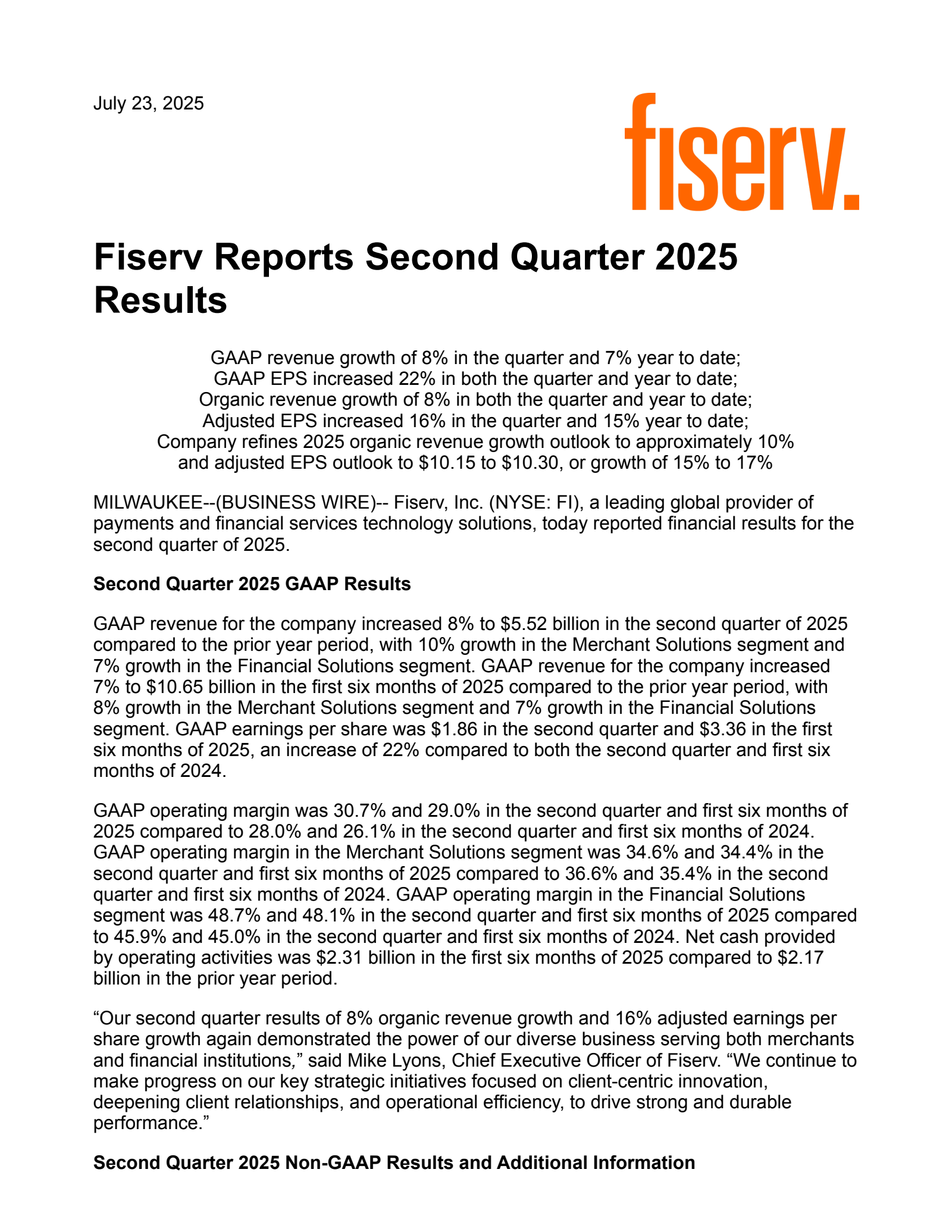 Fiserv's Q2 2025 Press Release