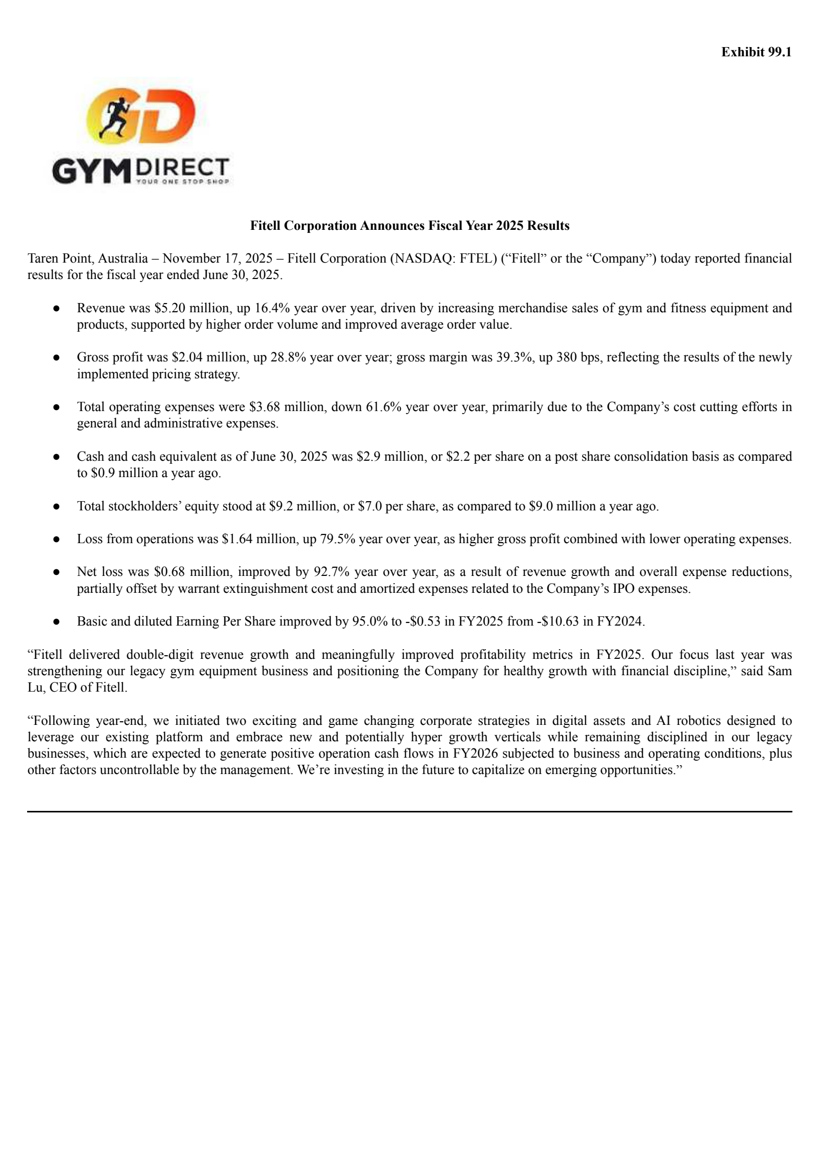 Fitell's Q4 2025 Earnings Release