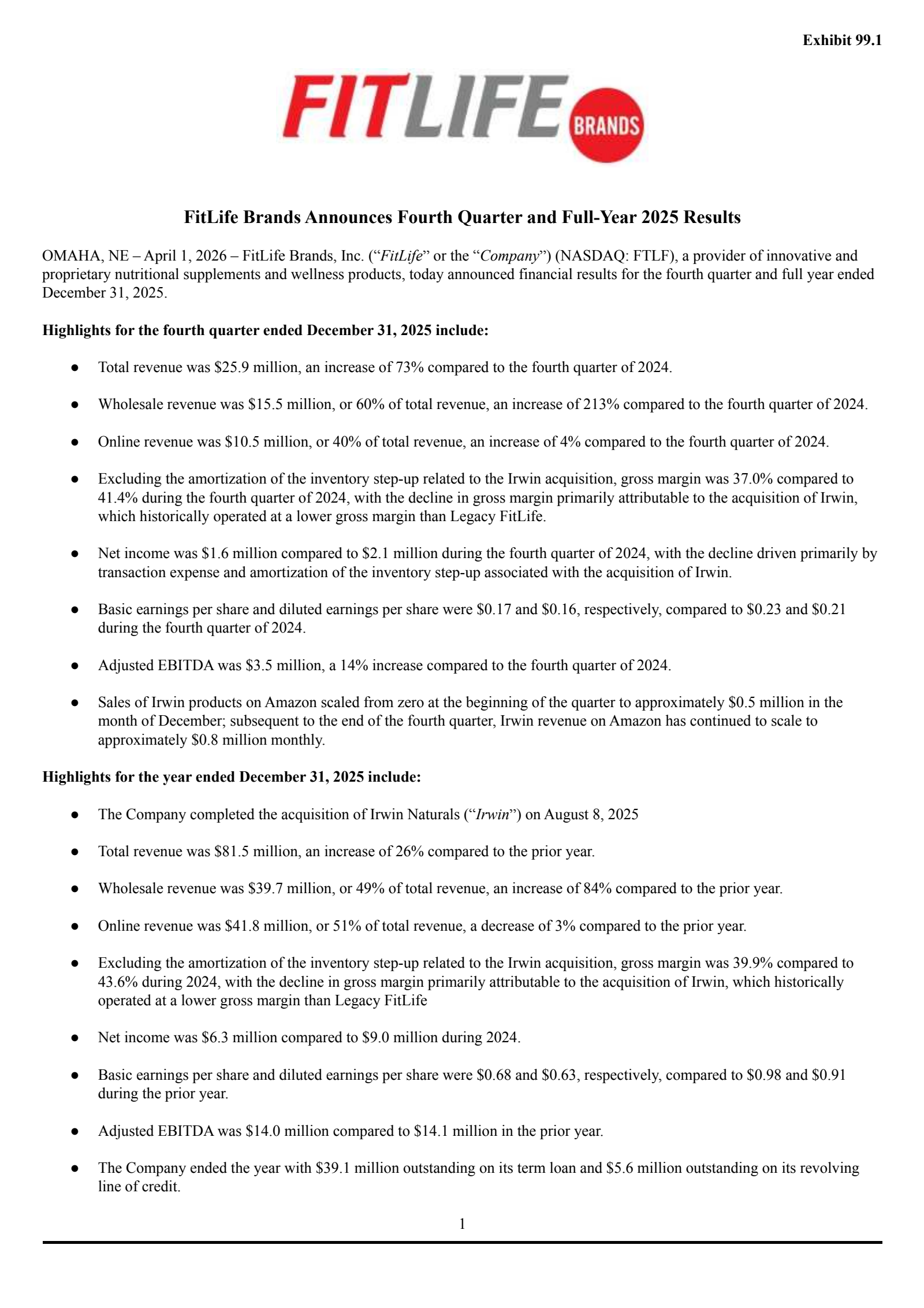 FTLF Q4 2025 Earnings Report on 3/31/2026