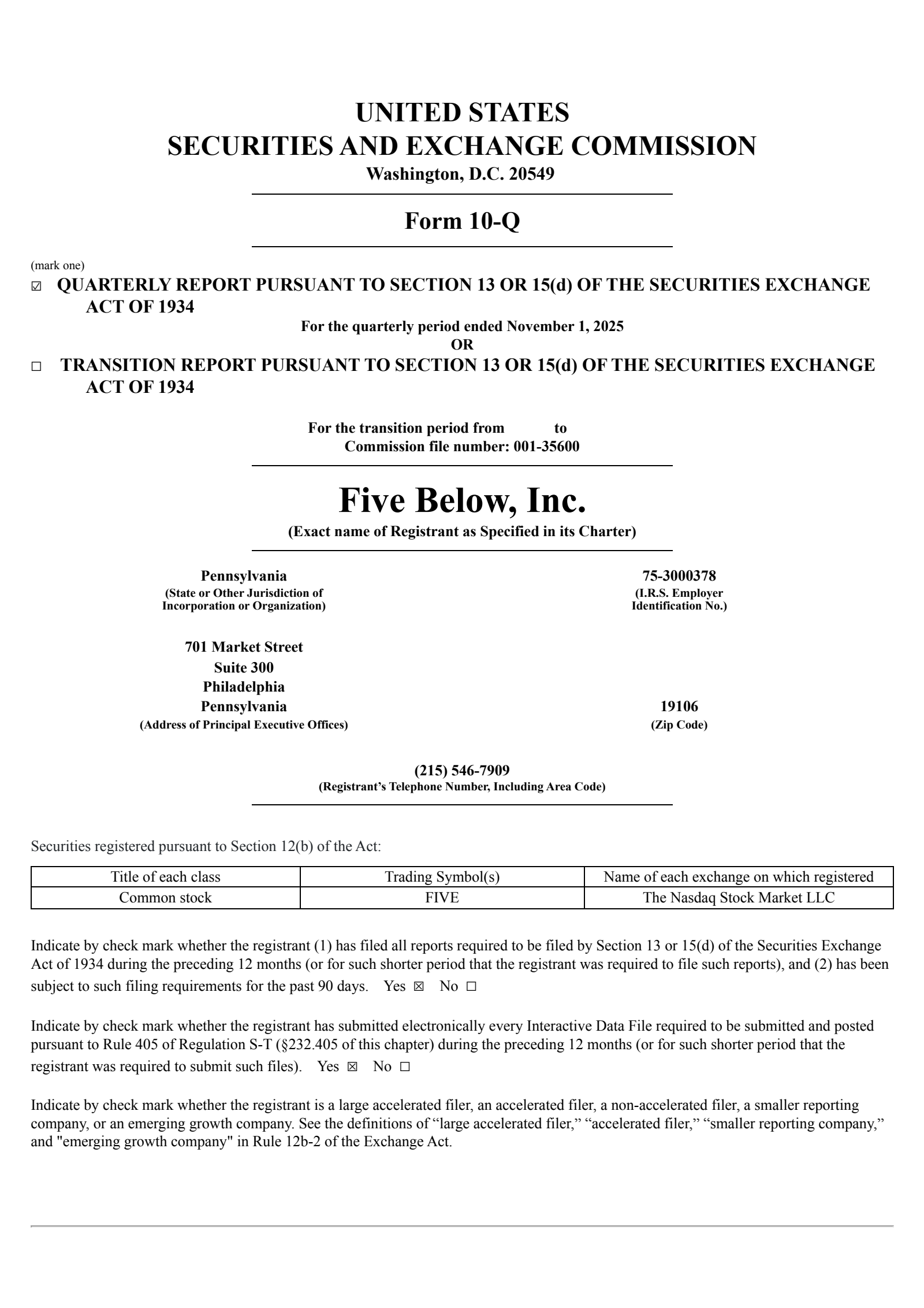 Five Below's Q3 2025 Quarterly Report