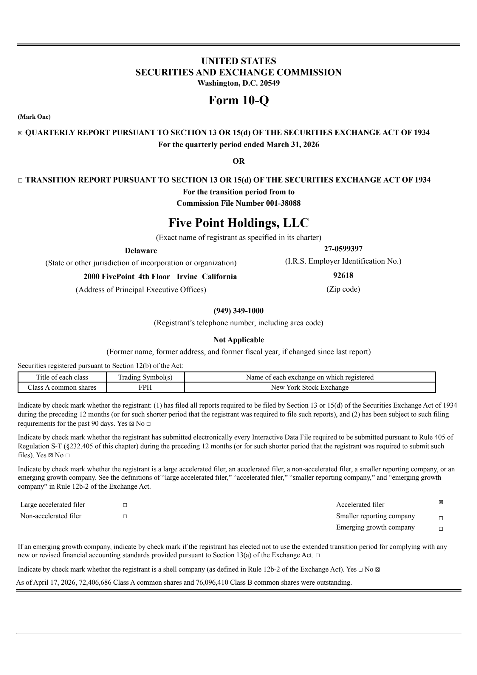 Five Point's Q1 2026 Quarterly report