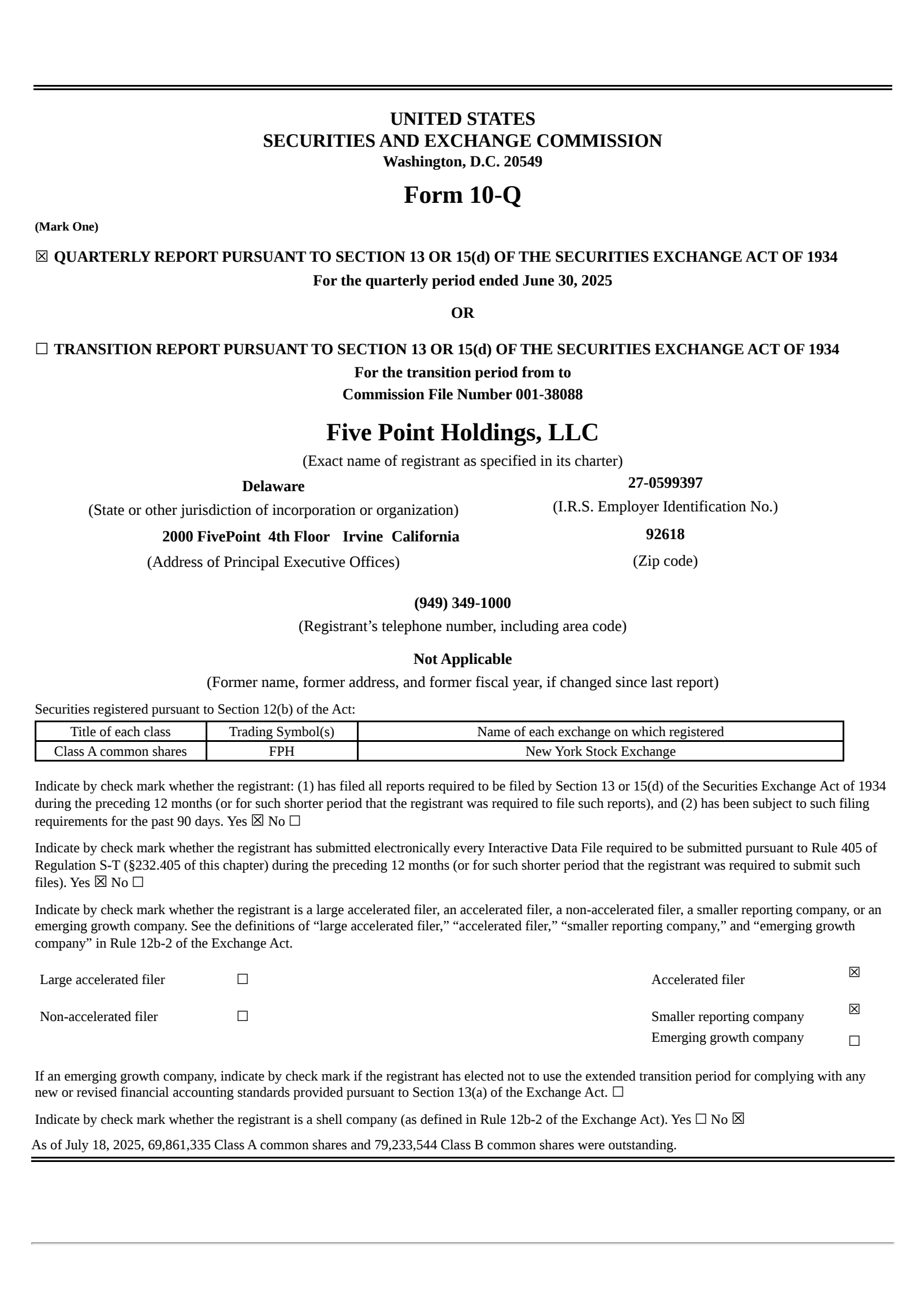 Five Point's Q2 2025 Quarterly report