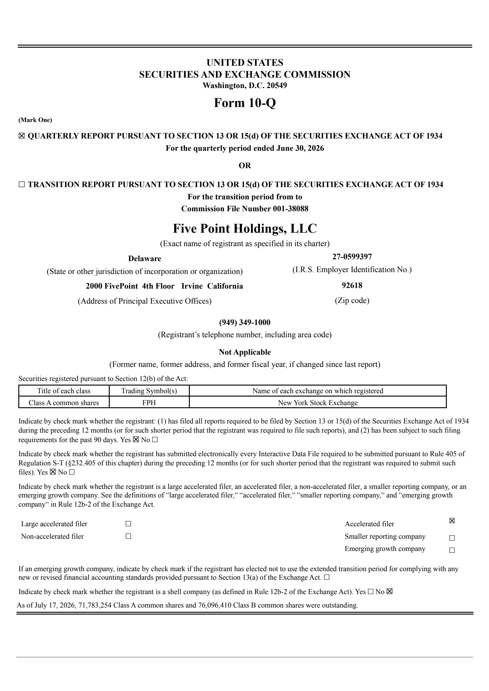 Five Point's Q2 2026 Quarterly report