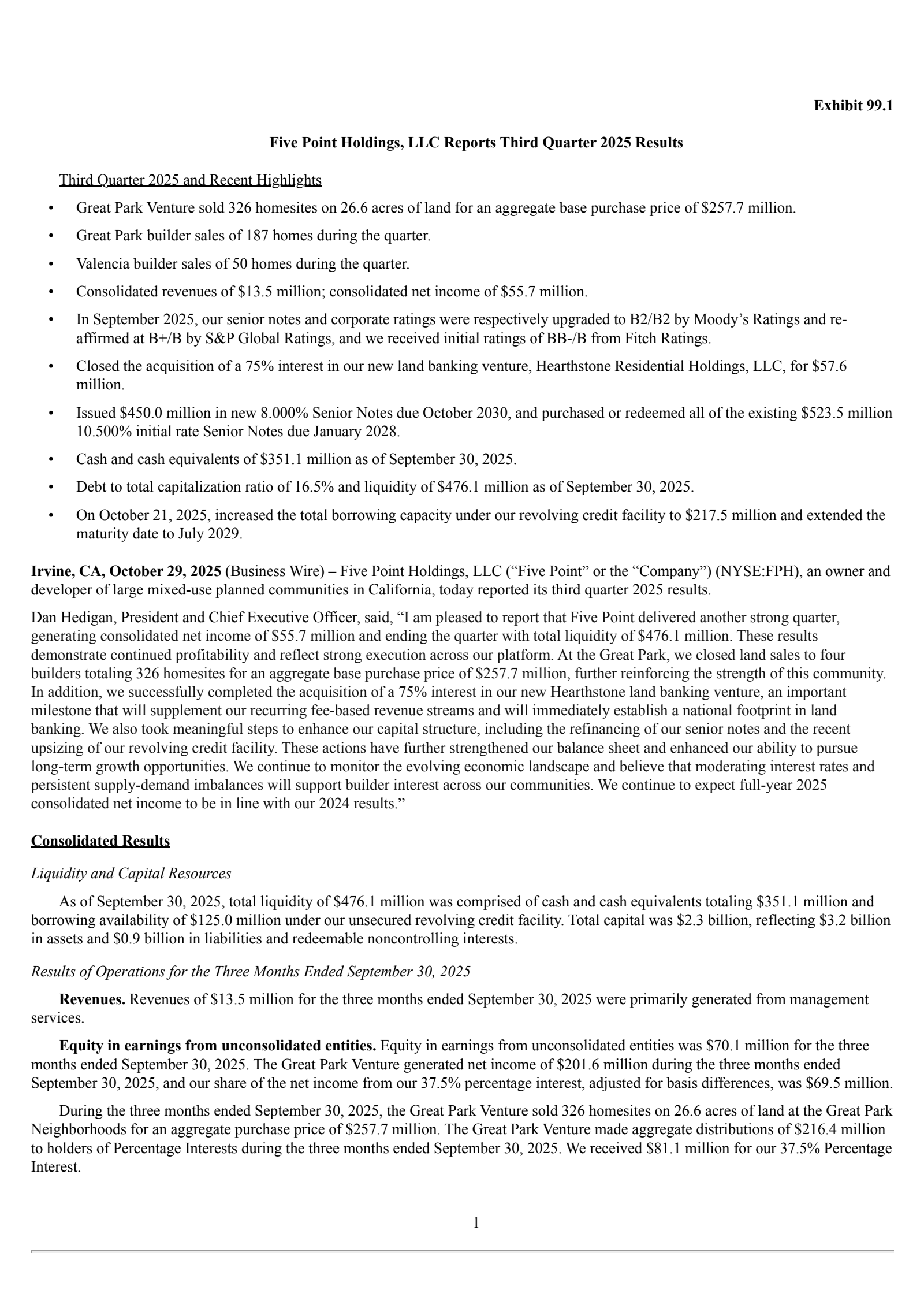 Five Point's Q3 2025 Earnings Release