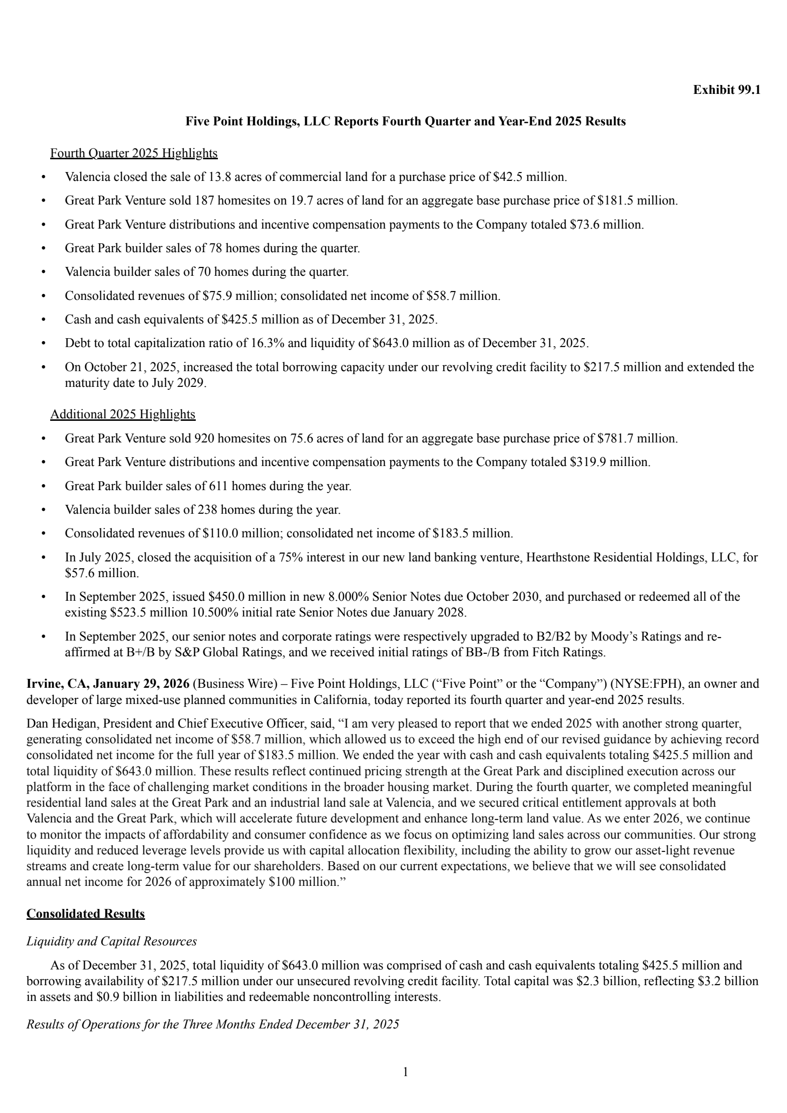 Five Point's Q4 2025 Press Release