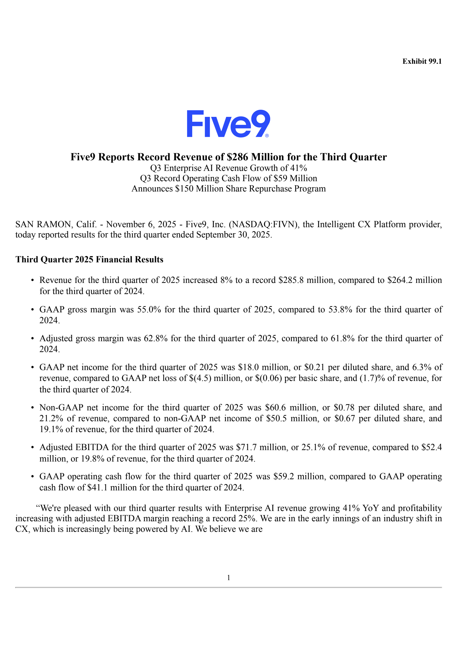 Five9's Q3 2025 Earnings Release