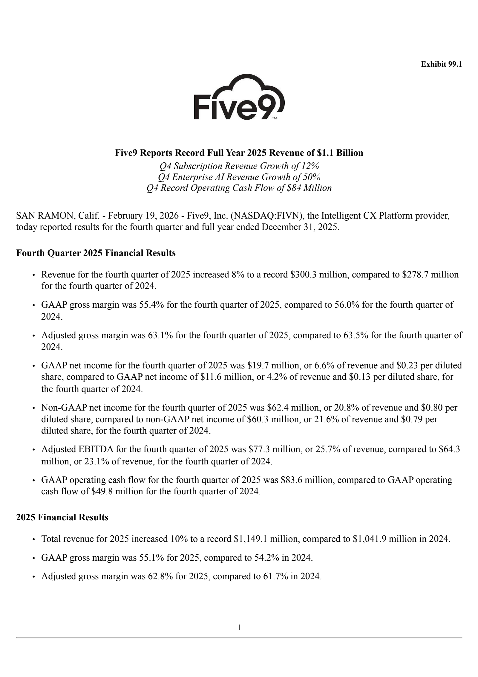 Five9's Q4 2025 Press Release
