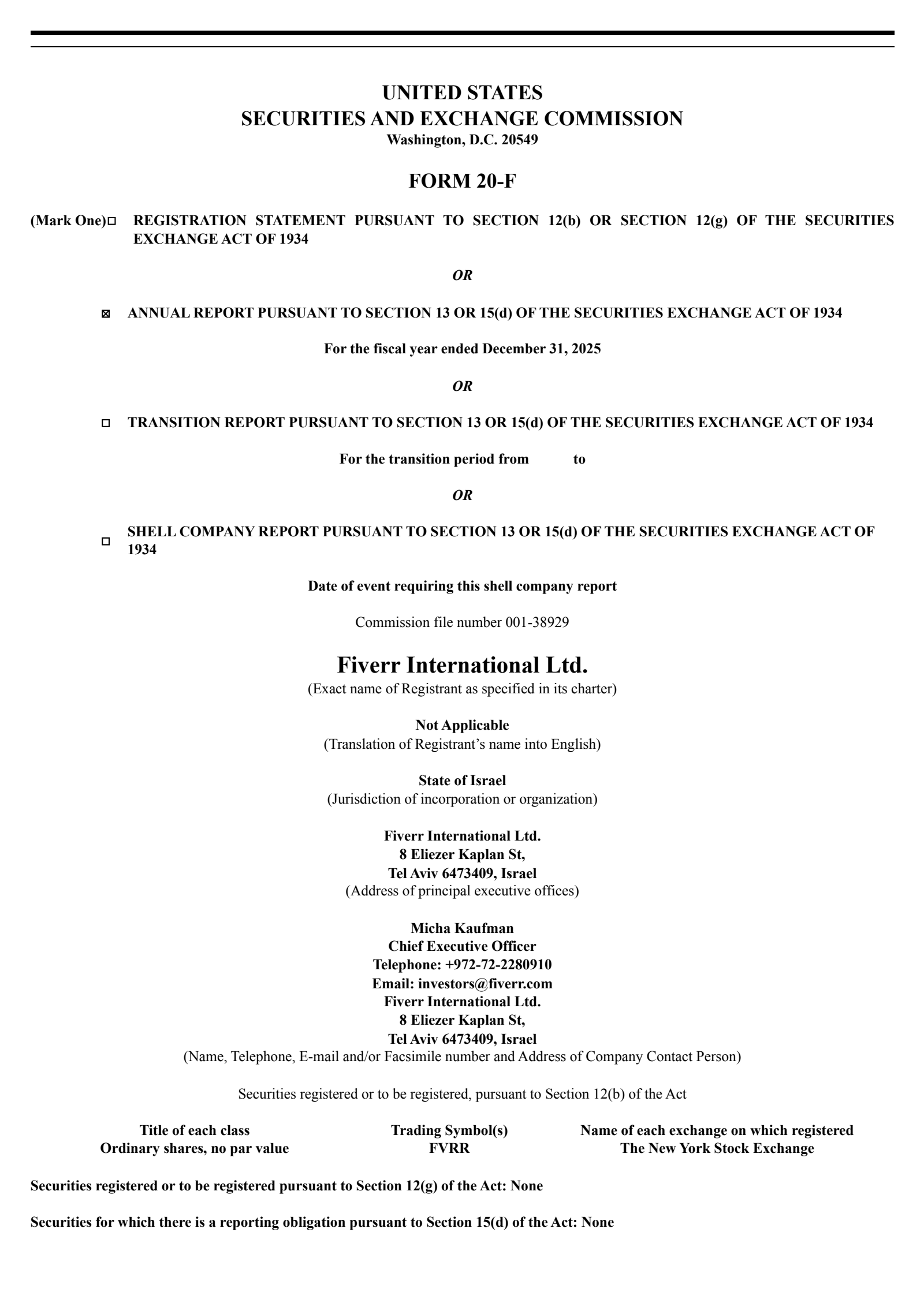 Fiverr International's Q4 2025 Annual report
