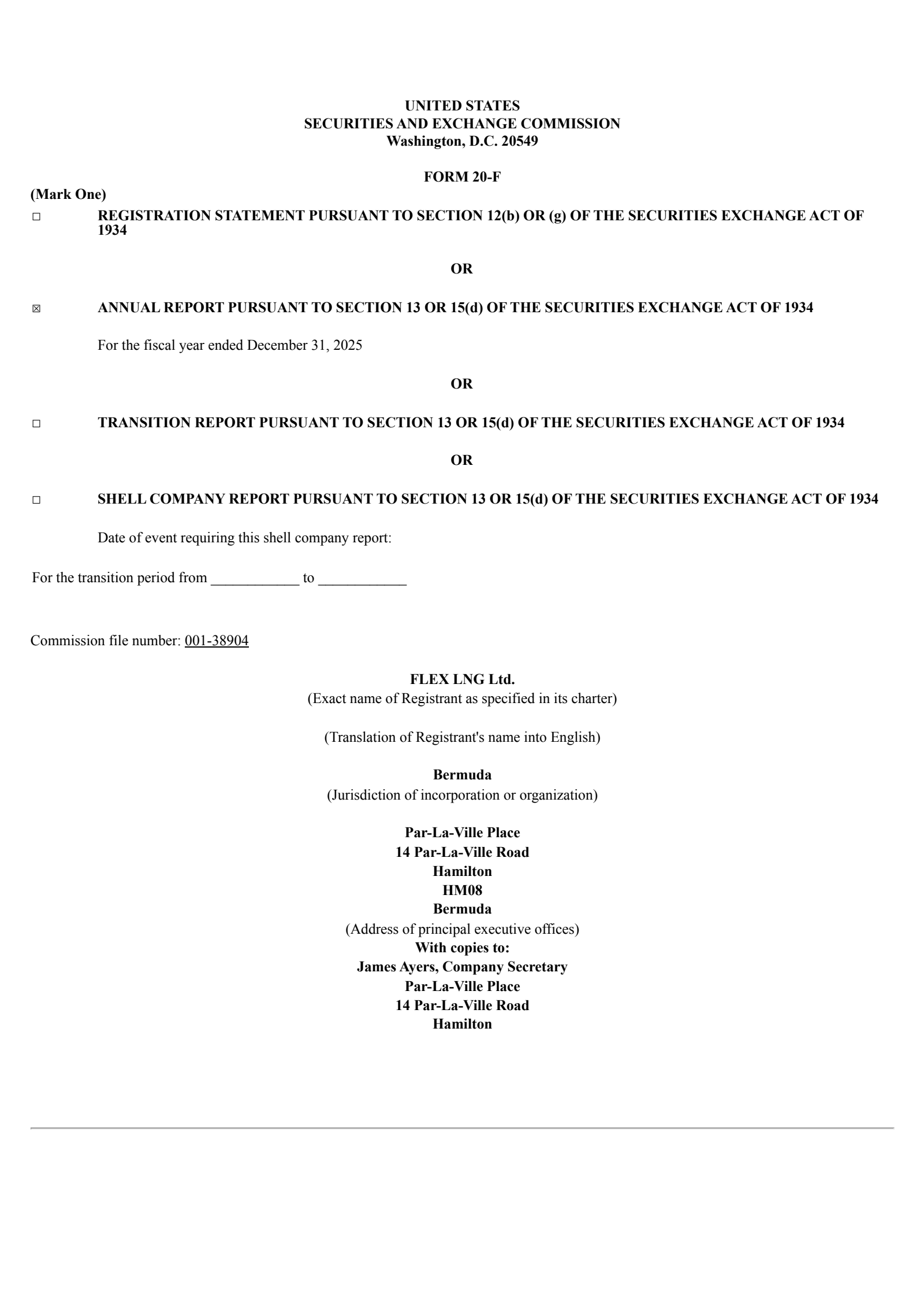 Flex LNG's Q4 2025 Annual report