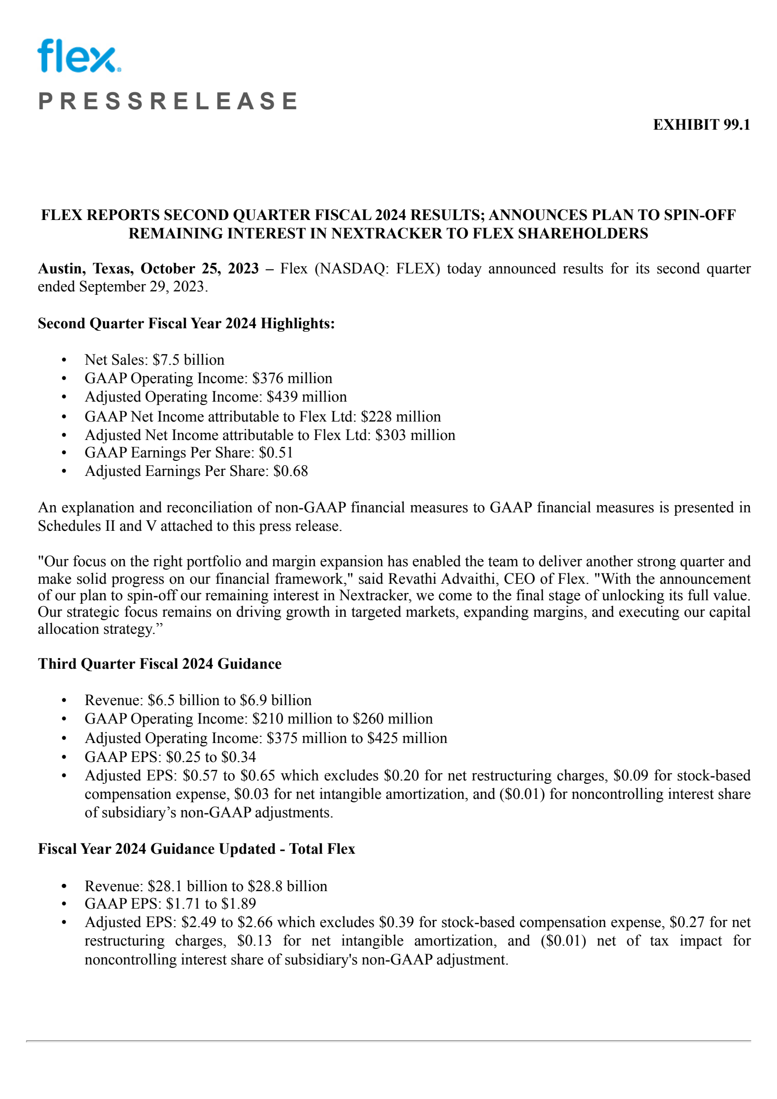 Flex's Q2 2024 Press Release