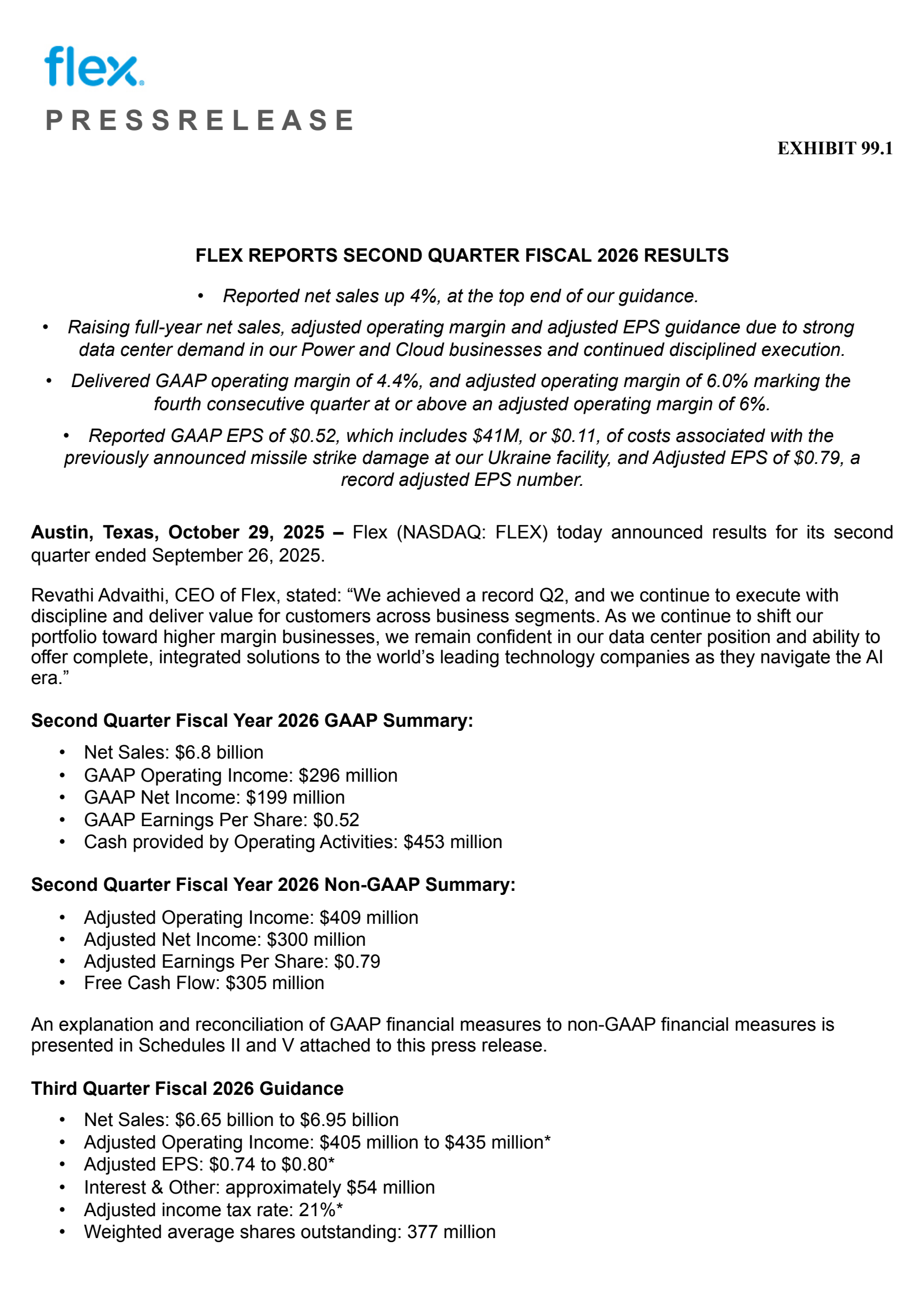 Flex's Q2 2026 Earnings Release