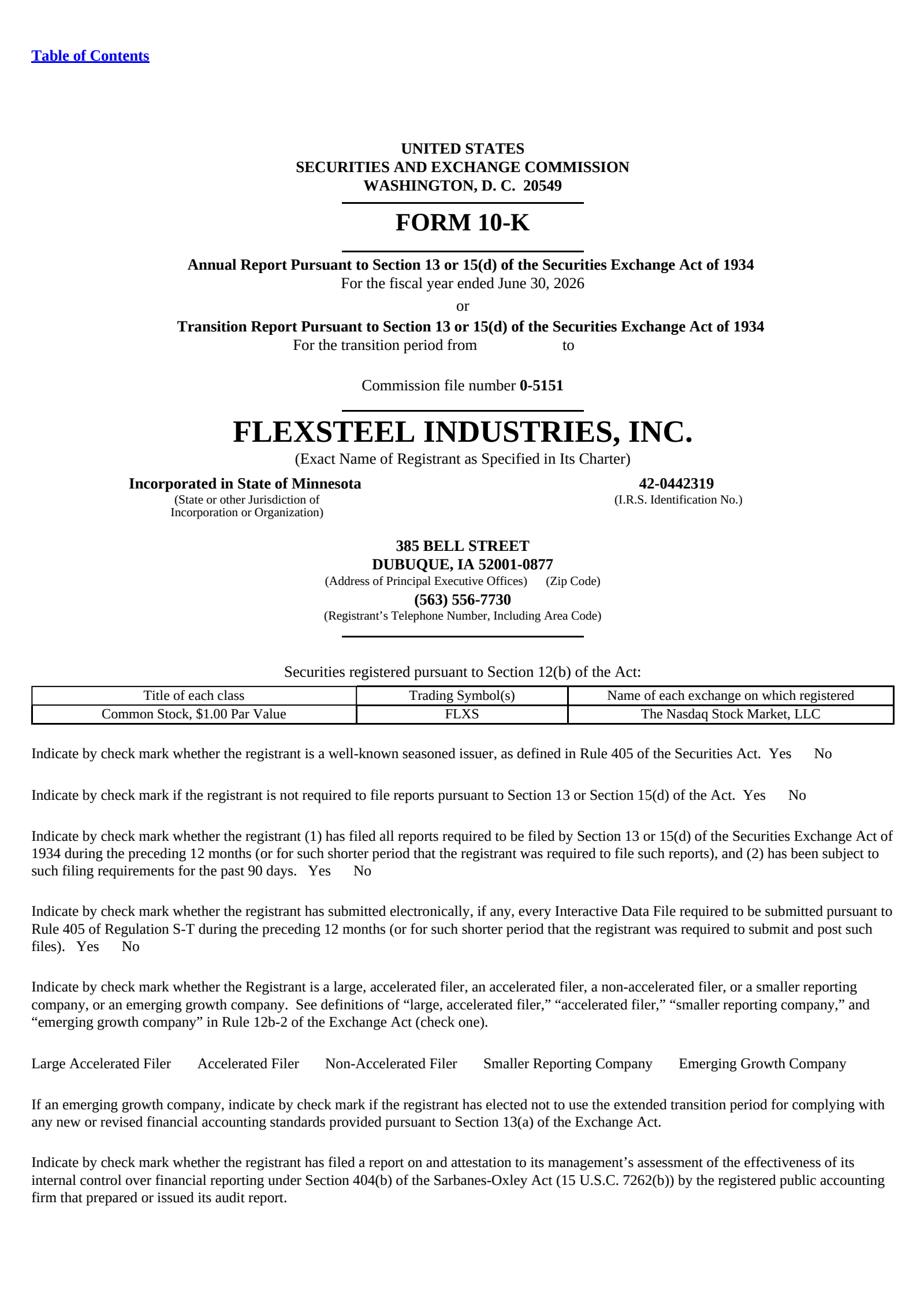Flexsteel Industries' Q4 2026 Annual report