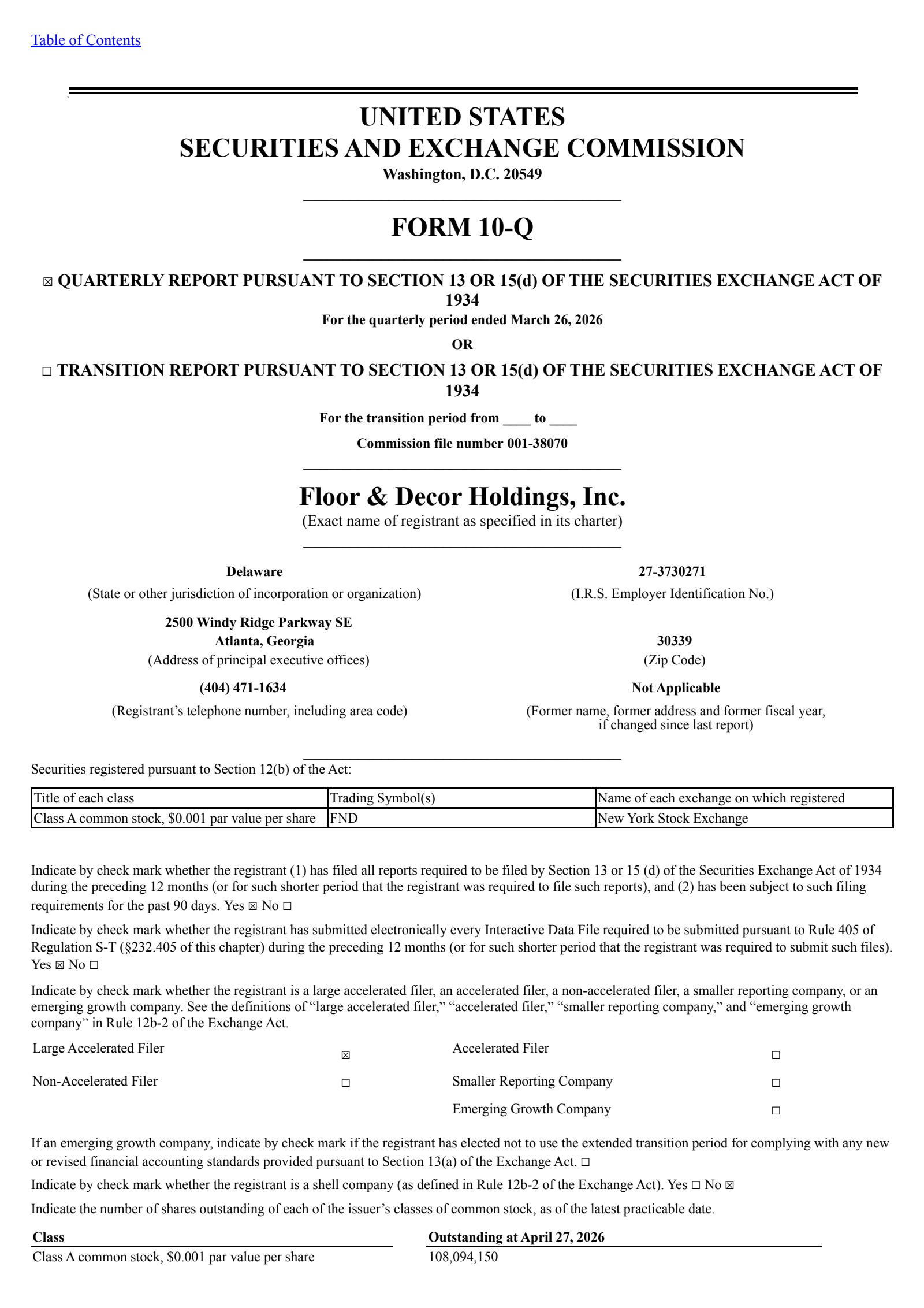 Floor & Decor's Q1 2026 Quarterly report