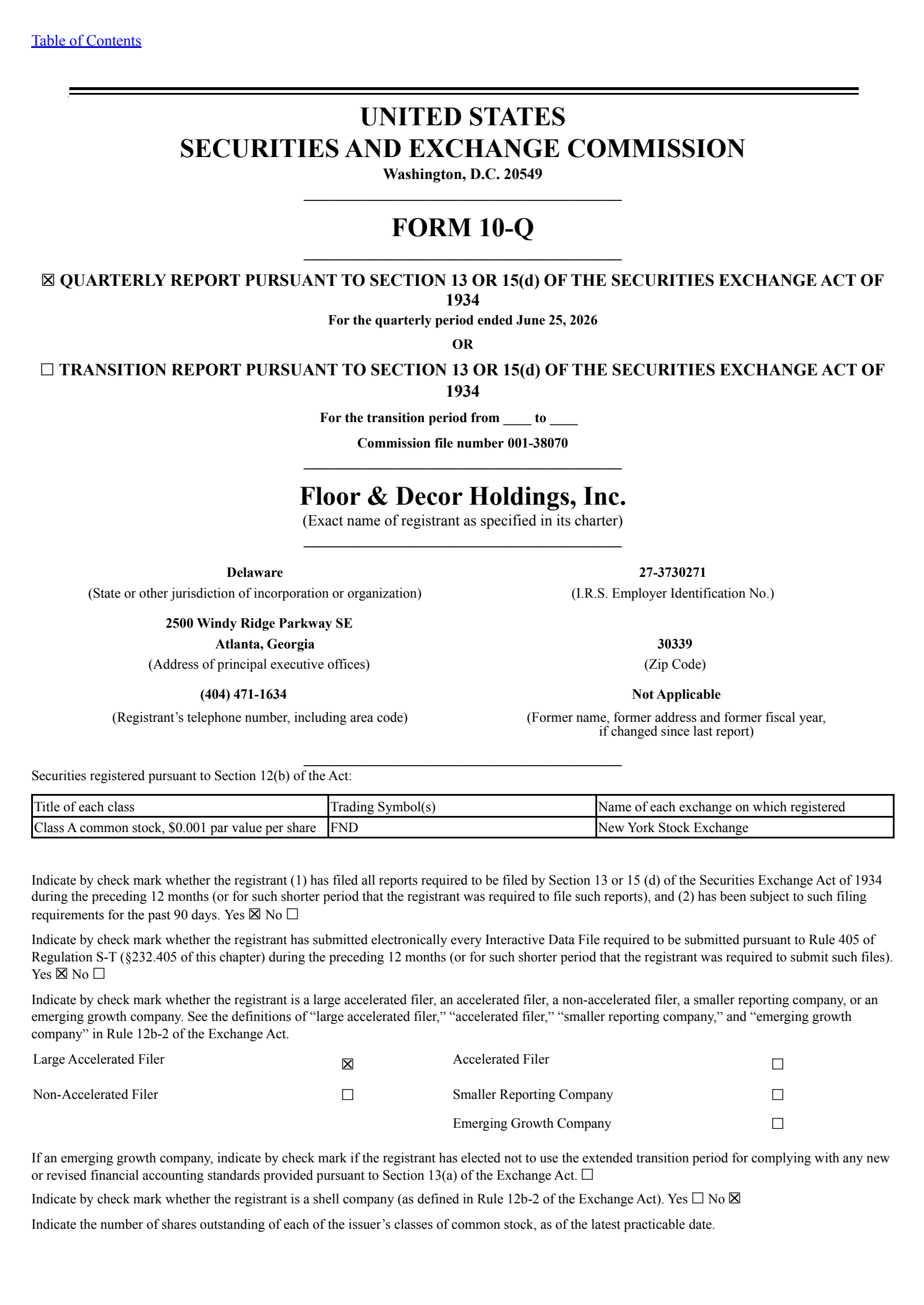 Floor & Decor's Q2 2026 Quarterly report