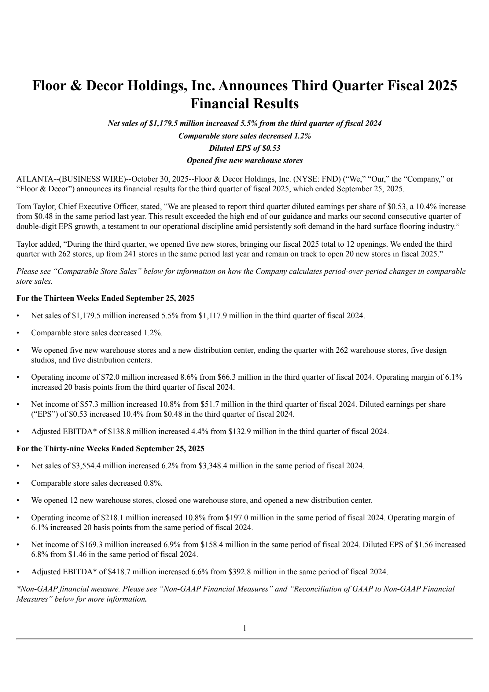 Floor & Decor's Q3 2025 Earnings Release
