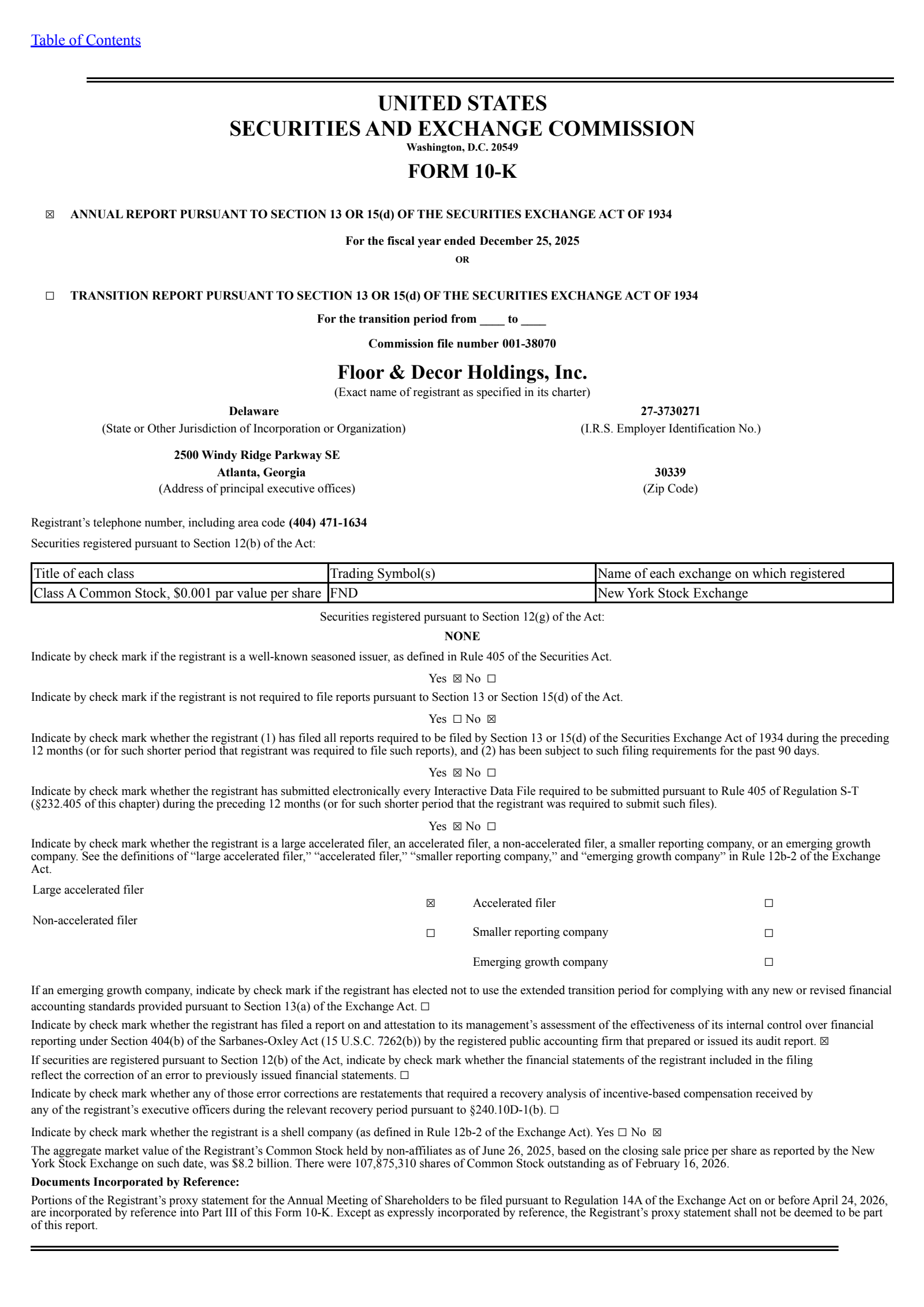 Floor & Decor's Q4 2025 Annual report