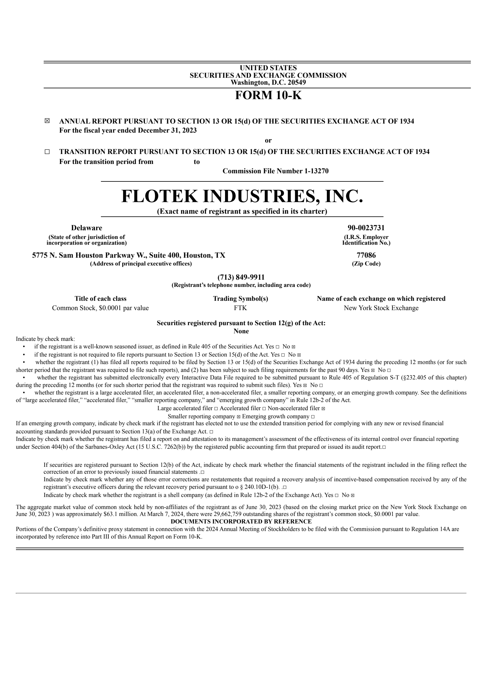 Flotek Industries' Q4 2023 Annual report