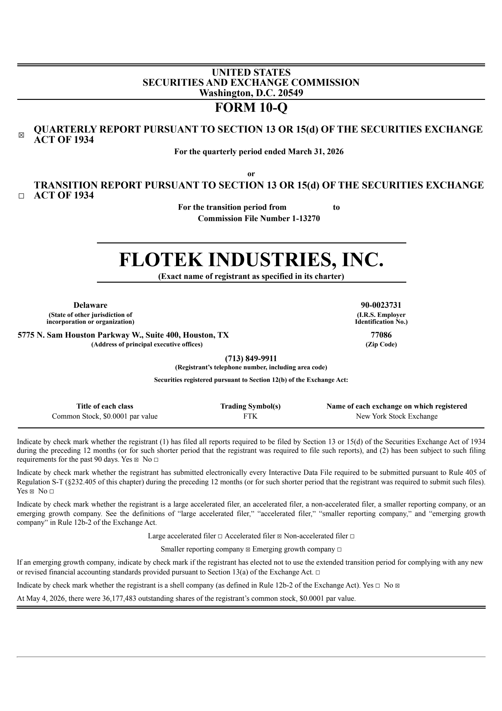 Flotek Industries' Q1 2026 Quarterly report