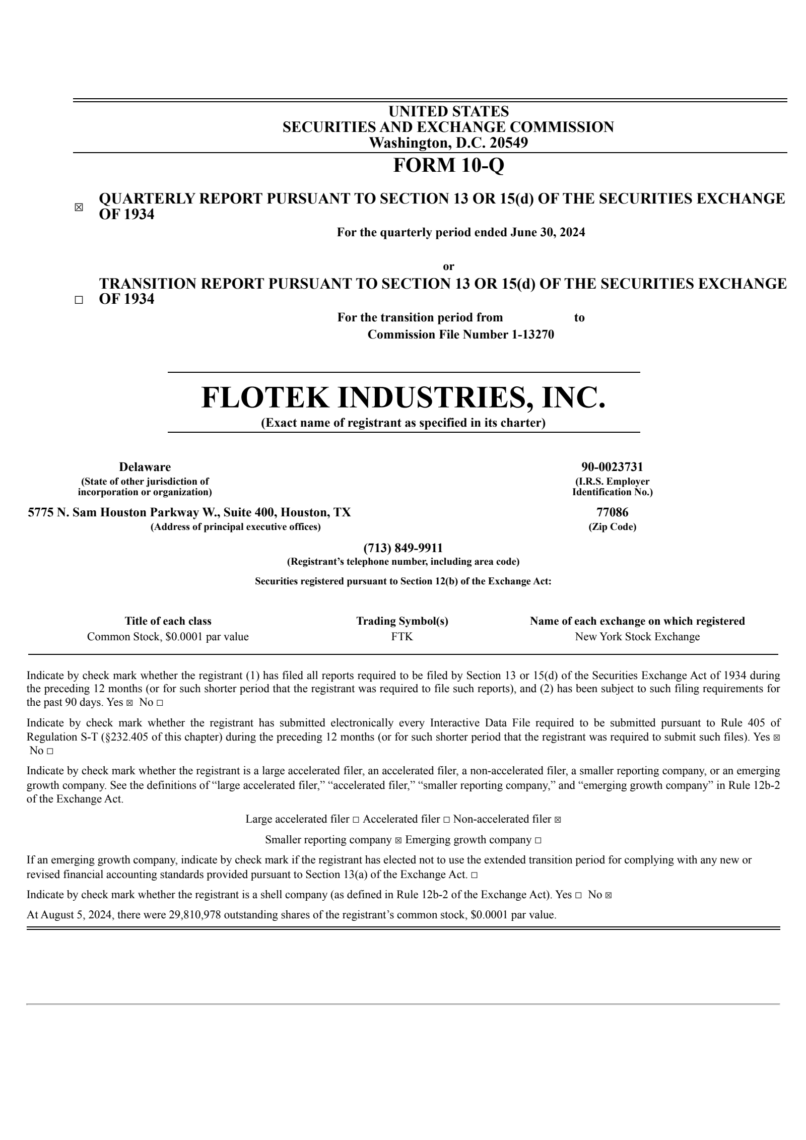 Flotek Industries' Q2 2024 Quarterly report