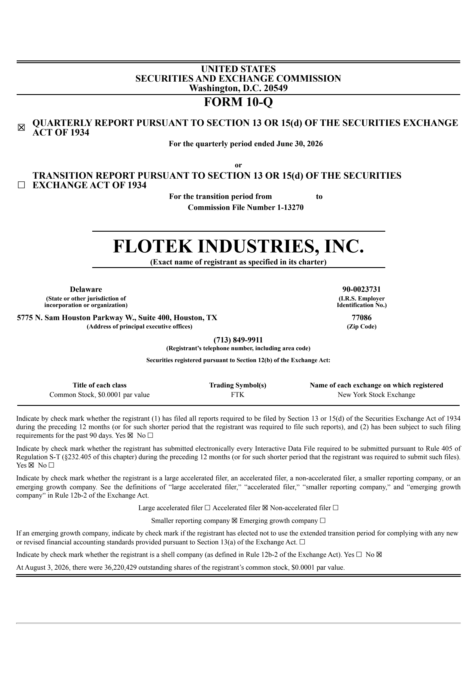 Flotek Industries' Q2 2026 Quarterly report