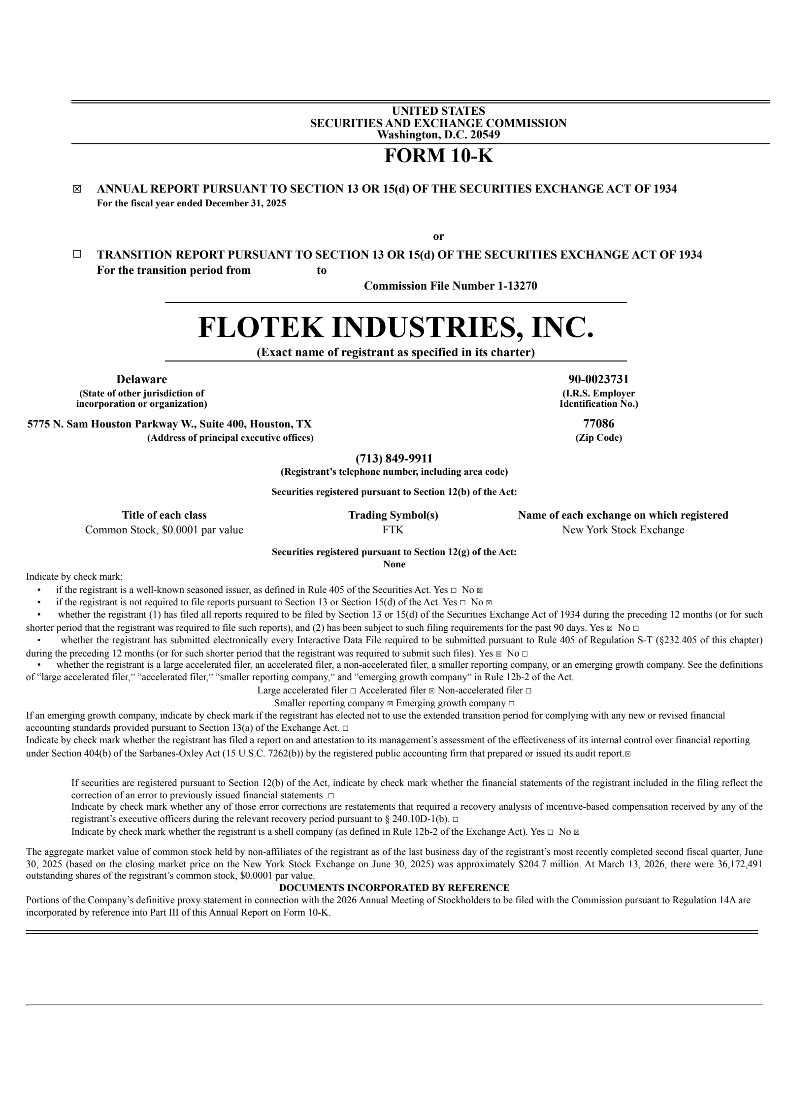 Flotek Industries' Q4 2025 Annual report