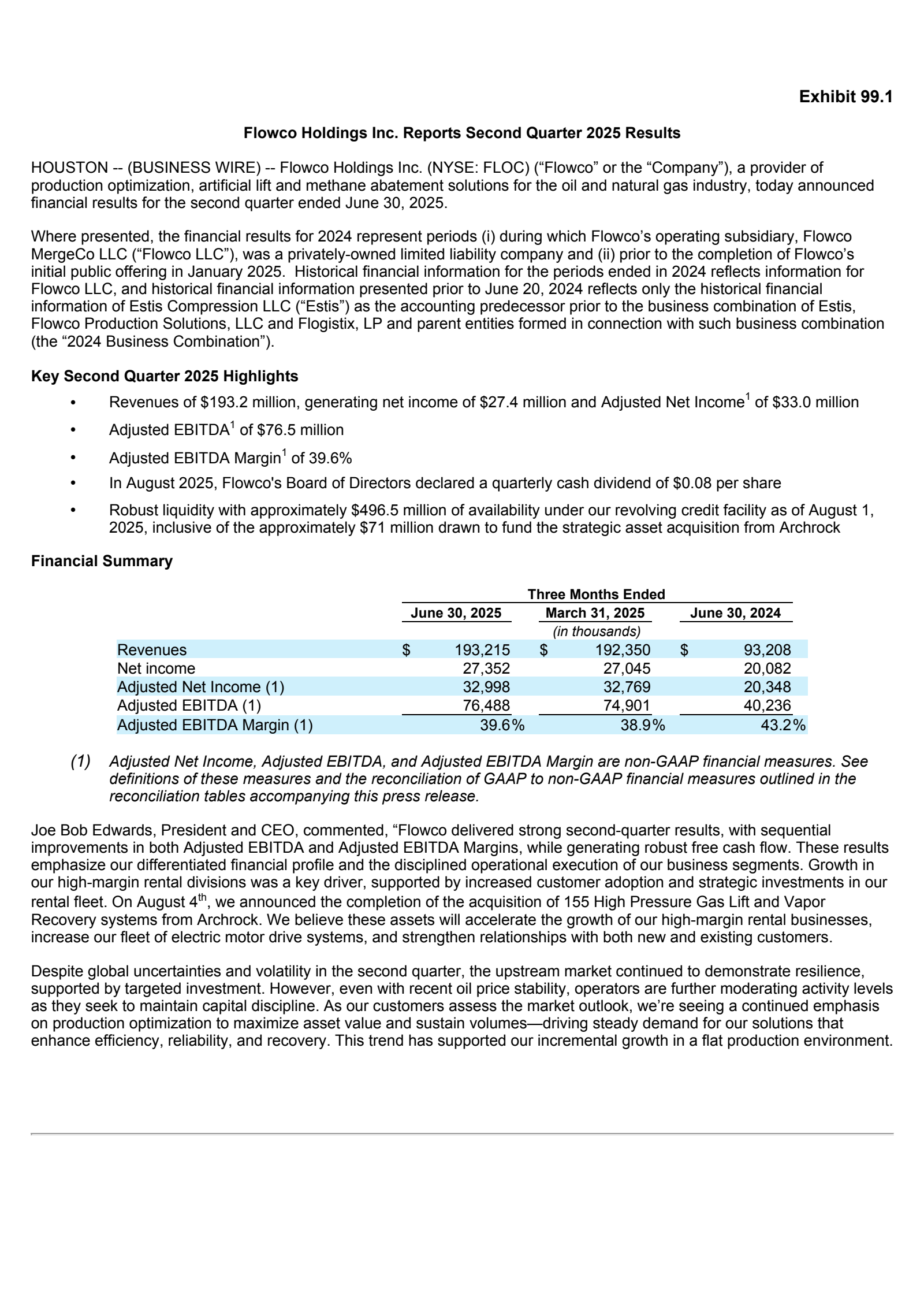 Flowco's Q2 2025 Press Release