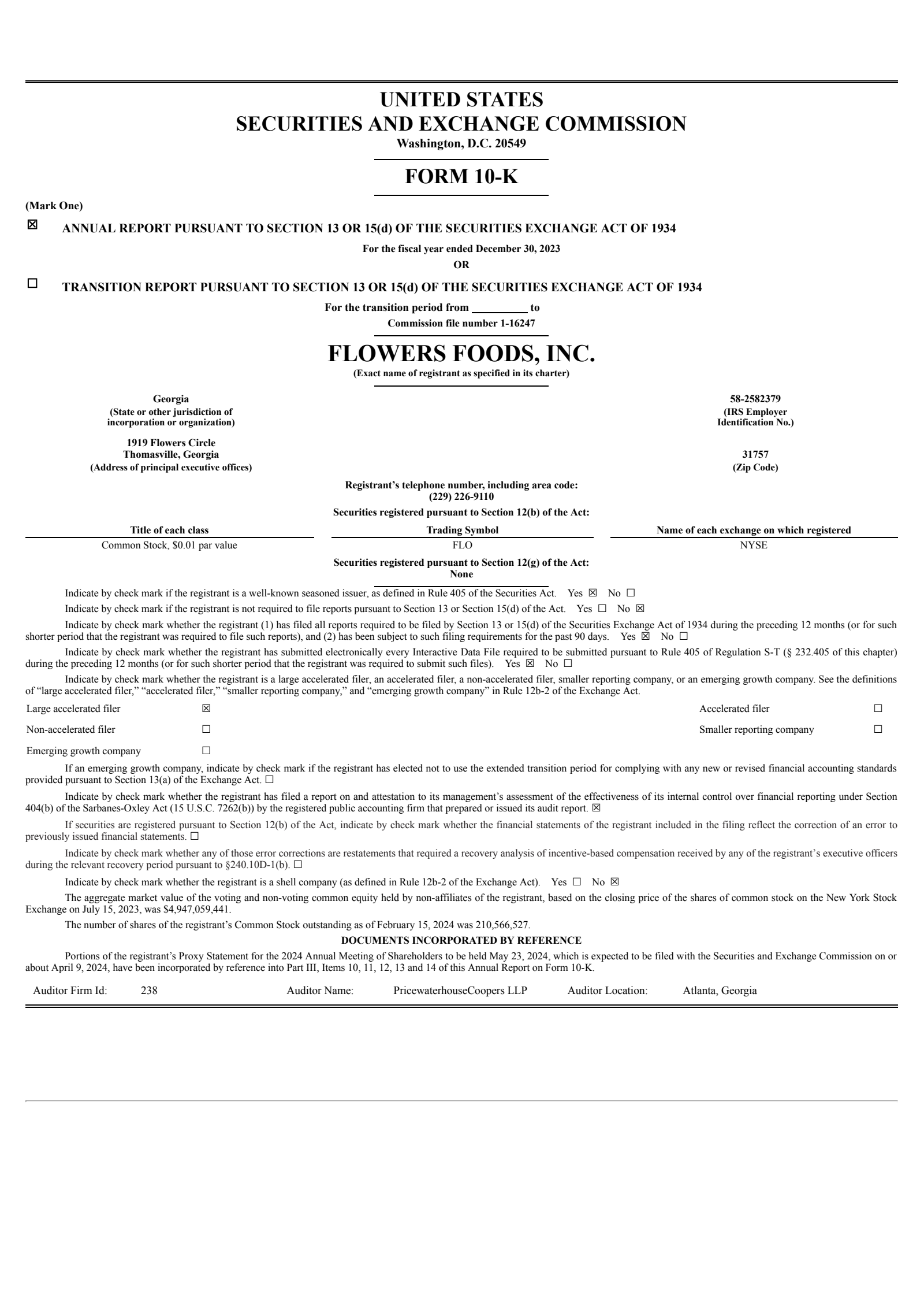 Flowers Foods' Q4 2023 Prepared Remarks Annual report