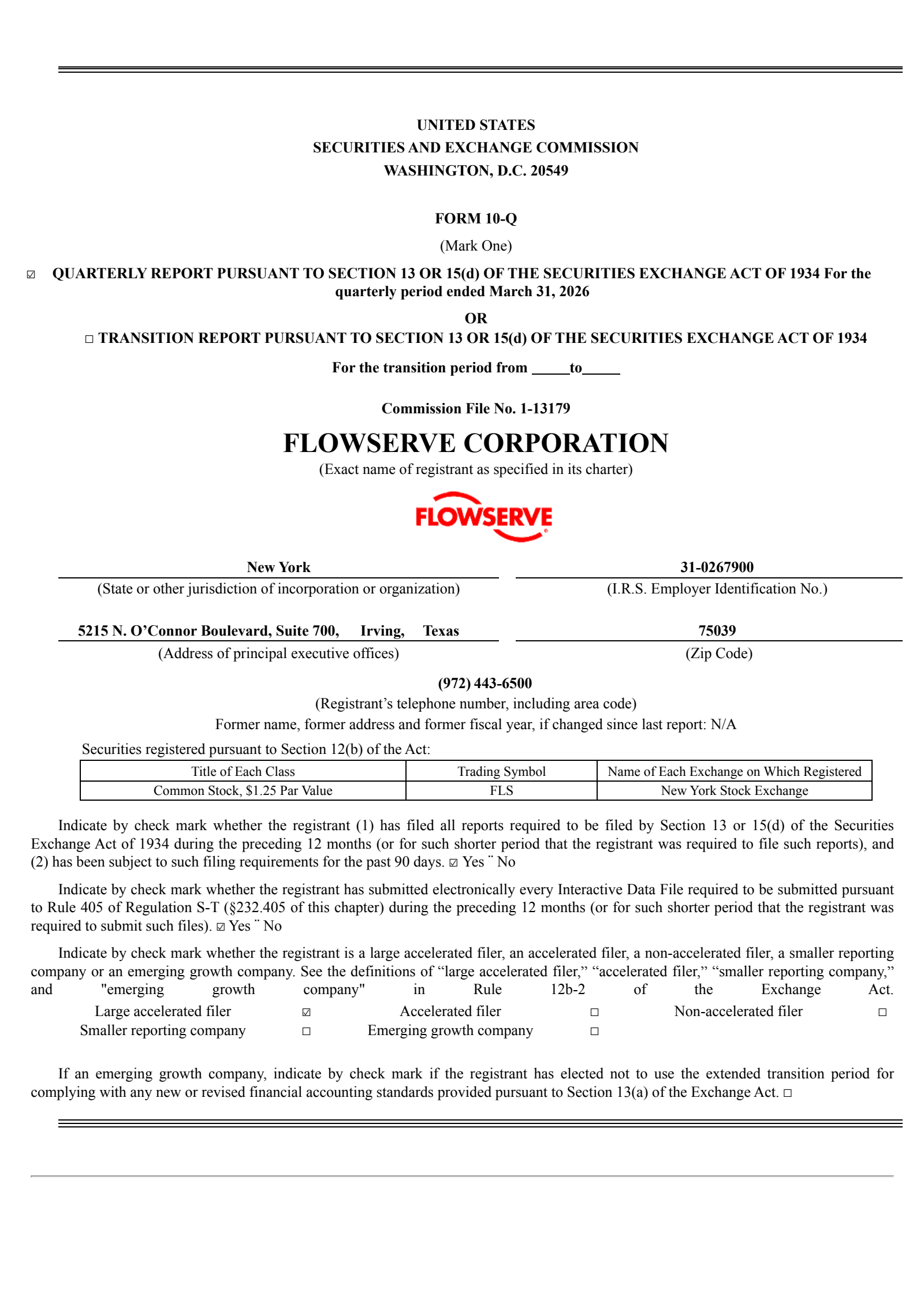 Flowserve's Q1 2026 Quarterly report