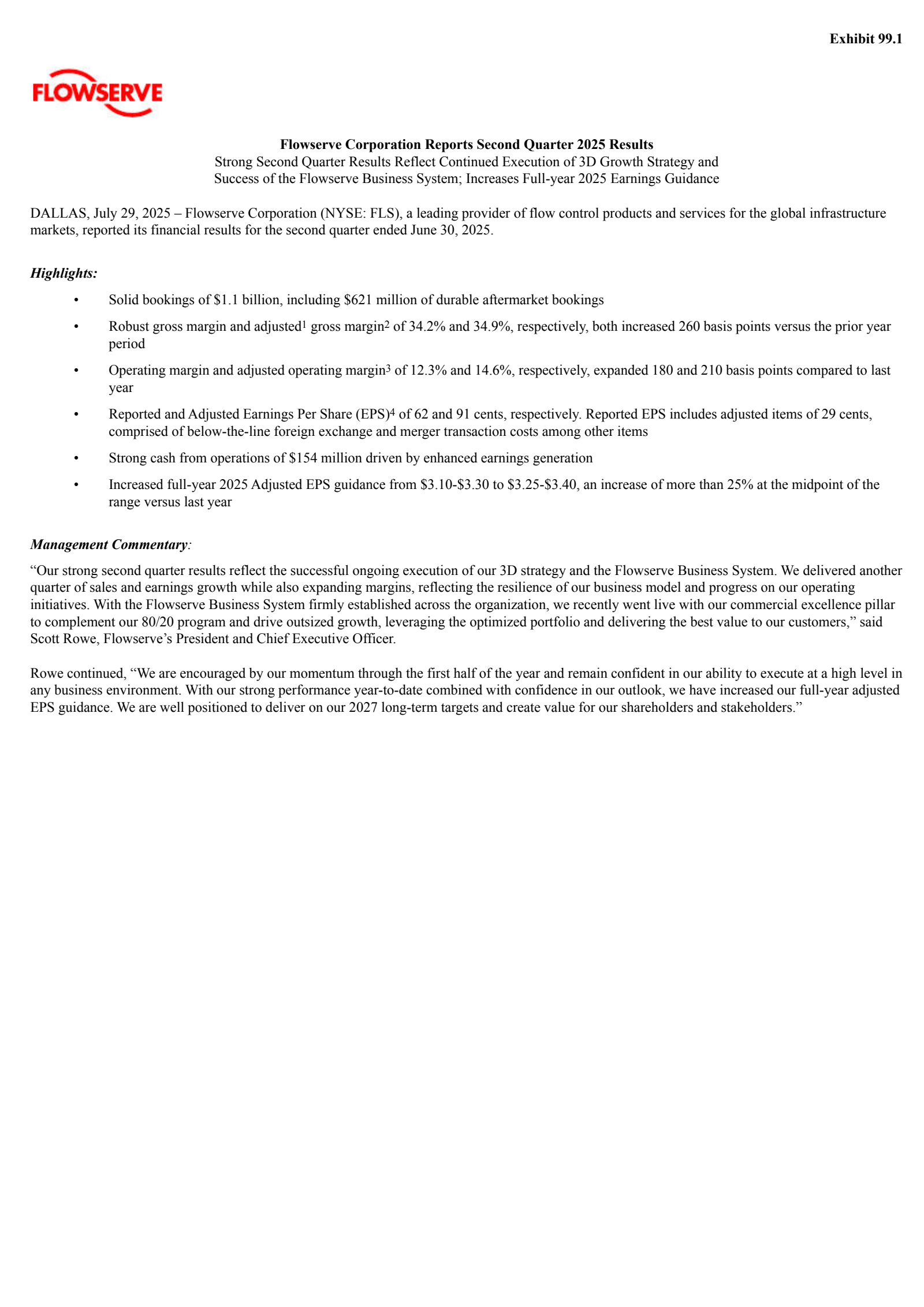 Flowserve's Q2 2025 Press Release