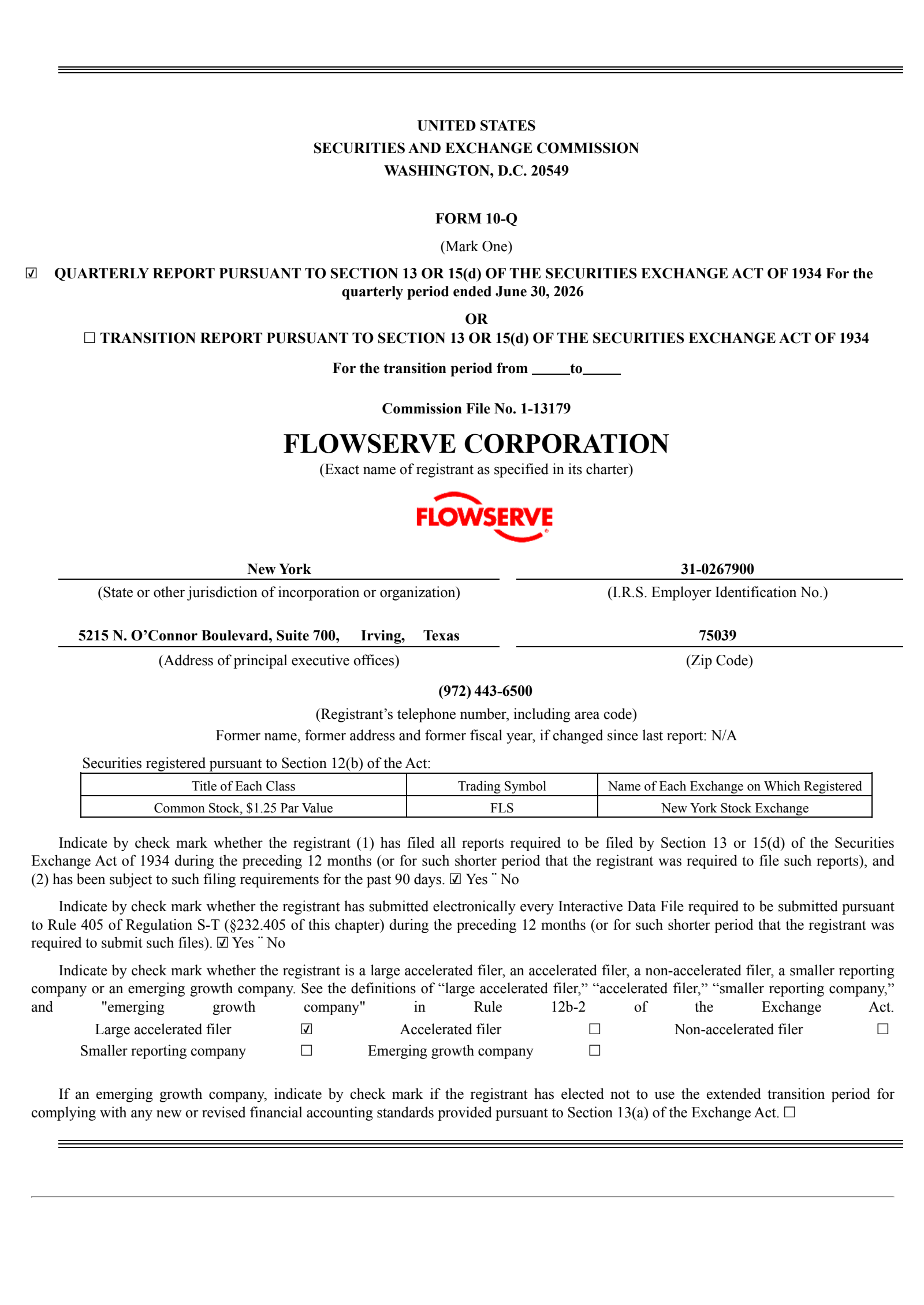Flowserve's Q2 2026 Quarterly report