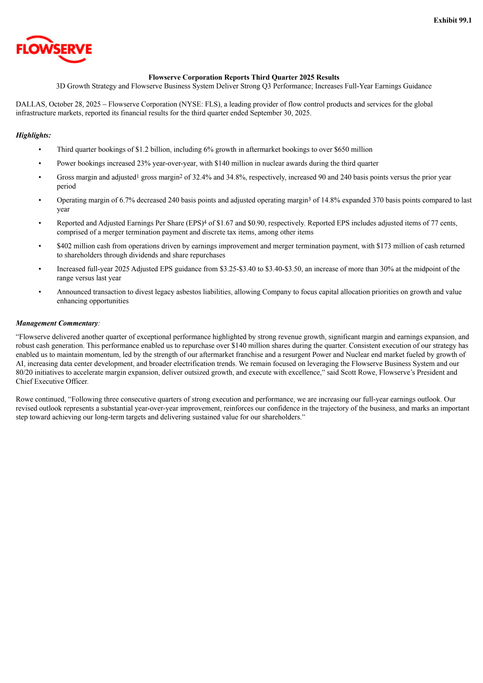 Flowserve's Q3 2025 Earnings Release