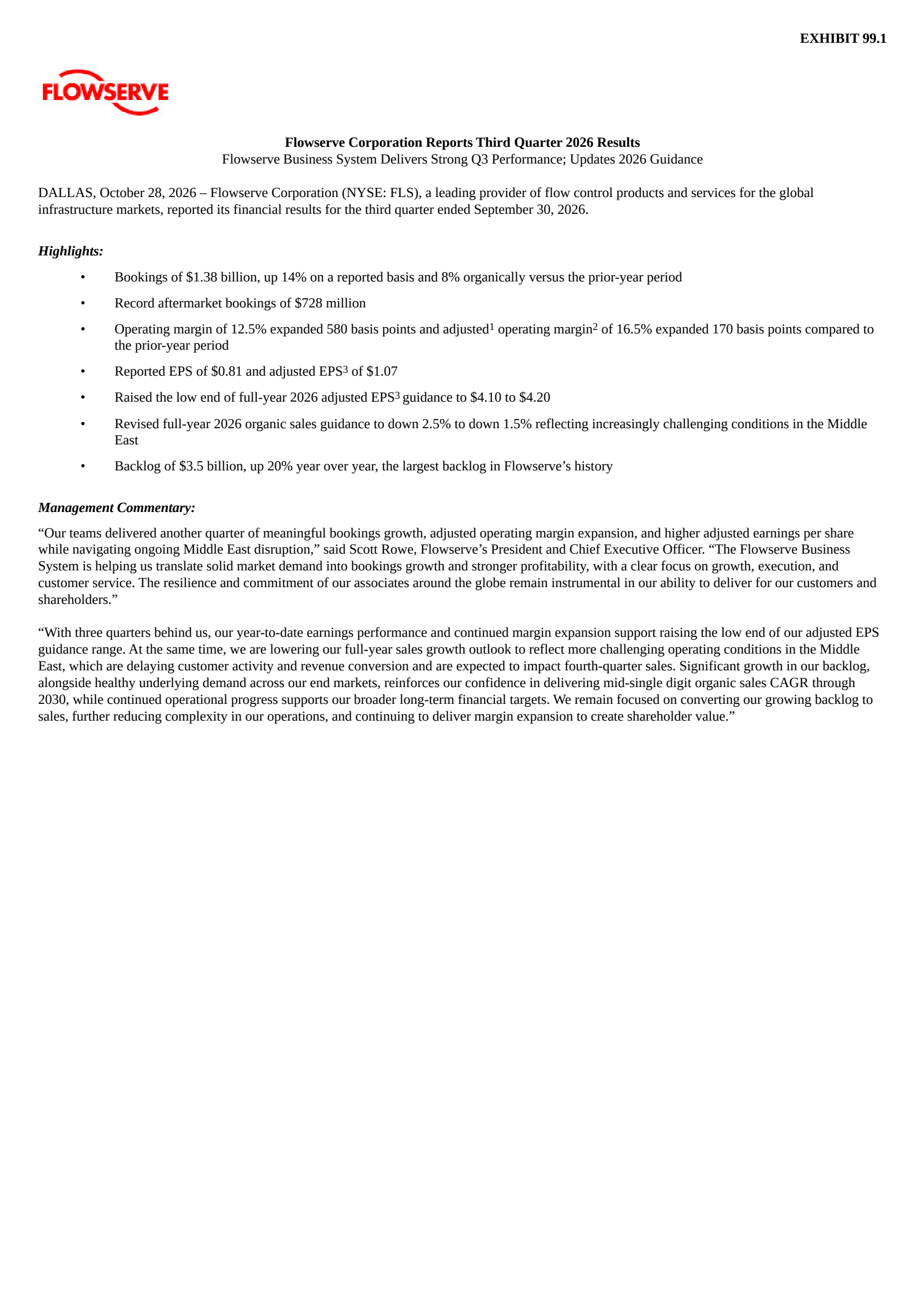Flowserve (FLS) Q3 2026 Earnings Results & Report