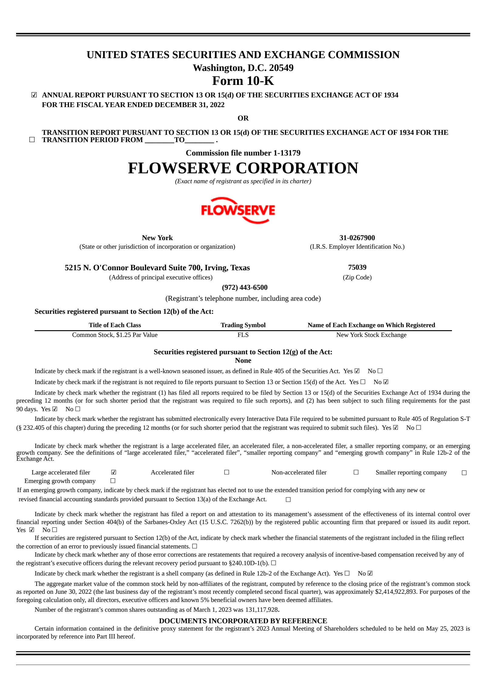 Flowserve's Q4 2022 Annual report
