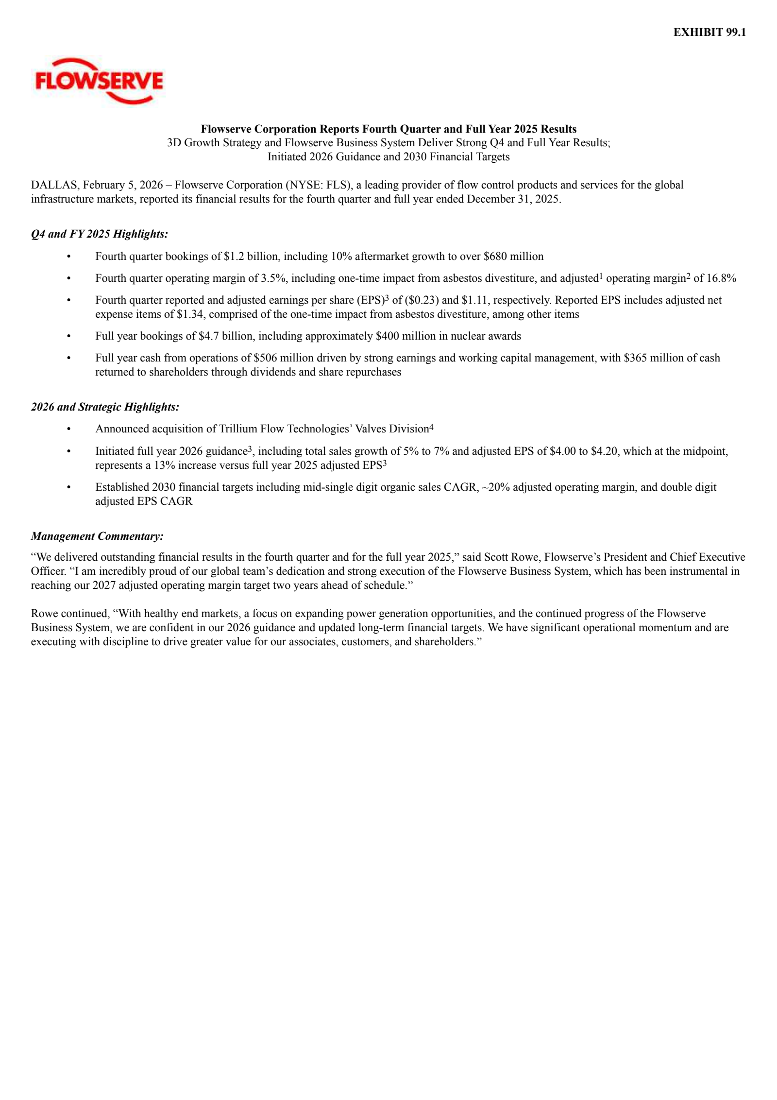 Flowserve's Q4 2025 Press Release