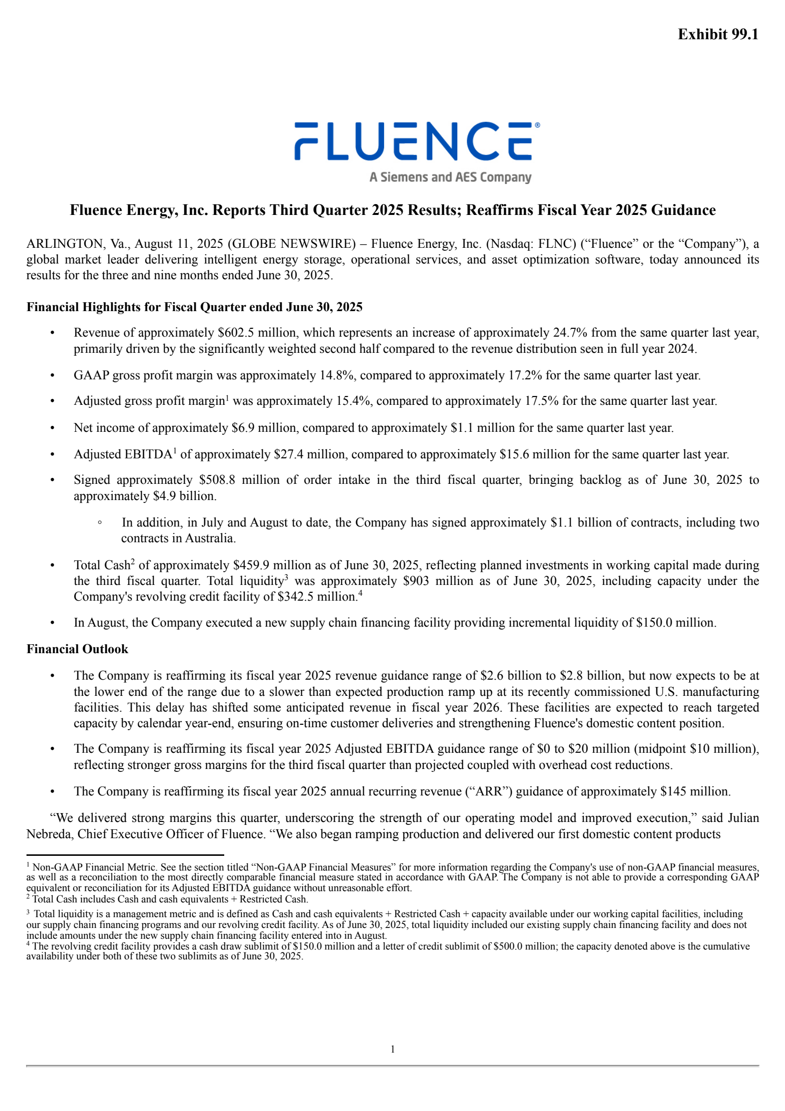 Fluence Energy's Q3 2025 Press Release