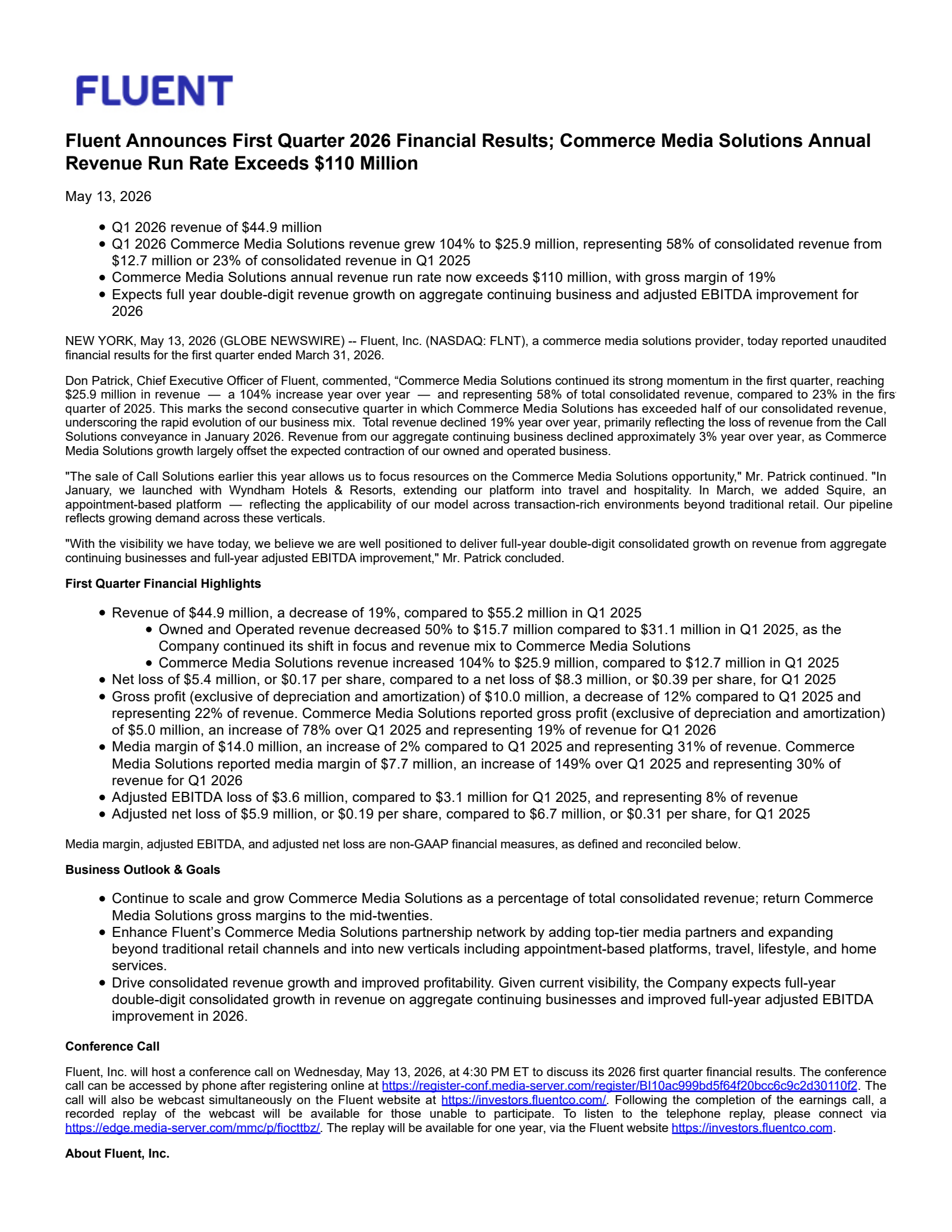 Fluent's Q1 2026 Press Release