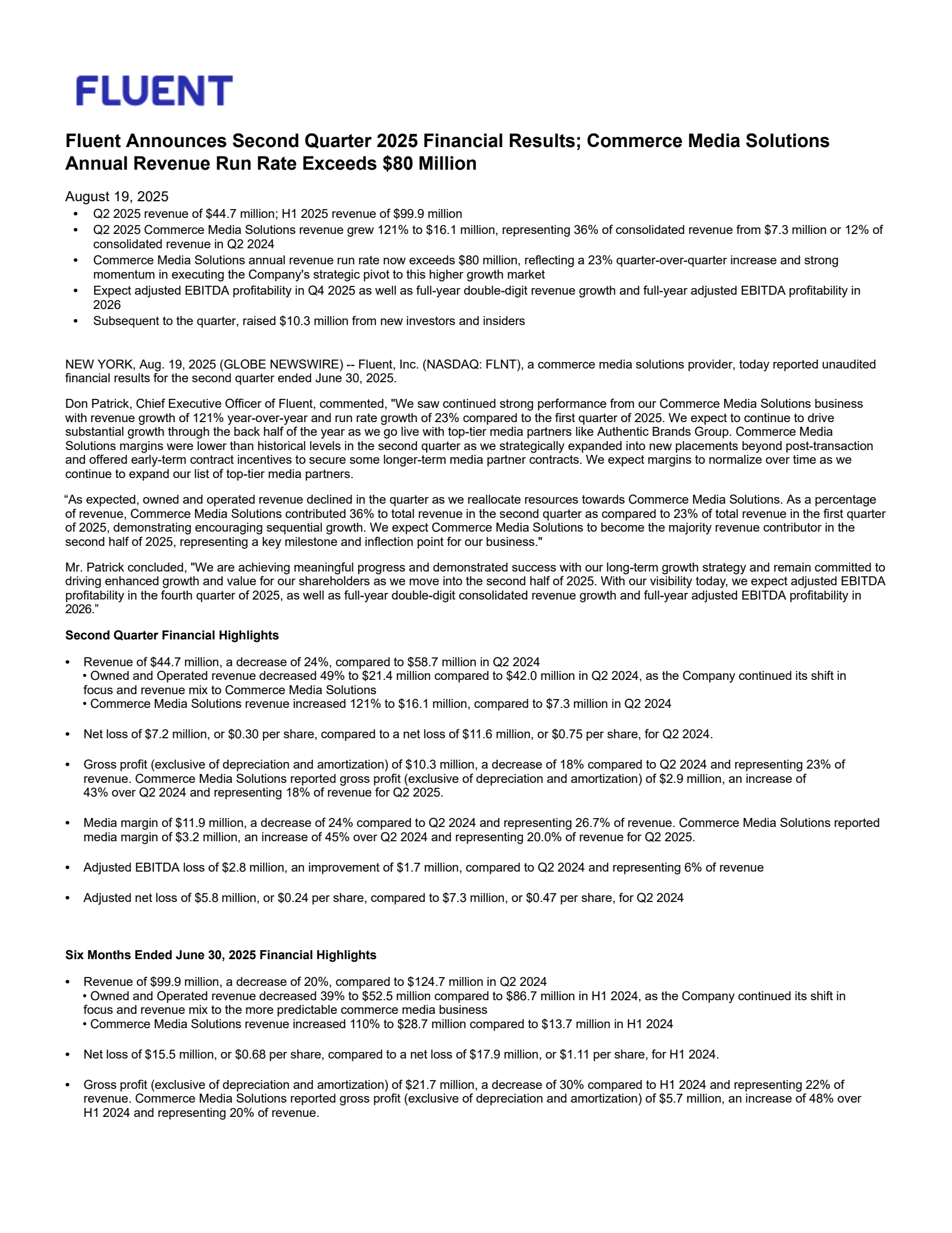 FLUENT's Q2 2025 Press Release