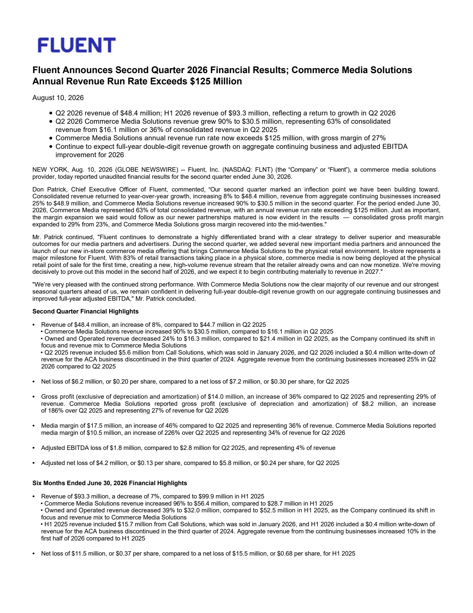 Fluent's Q2 2026 Press Release