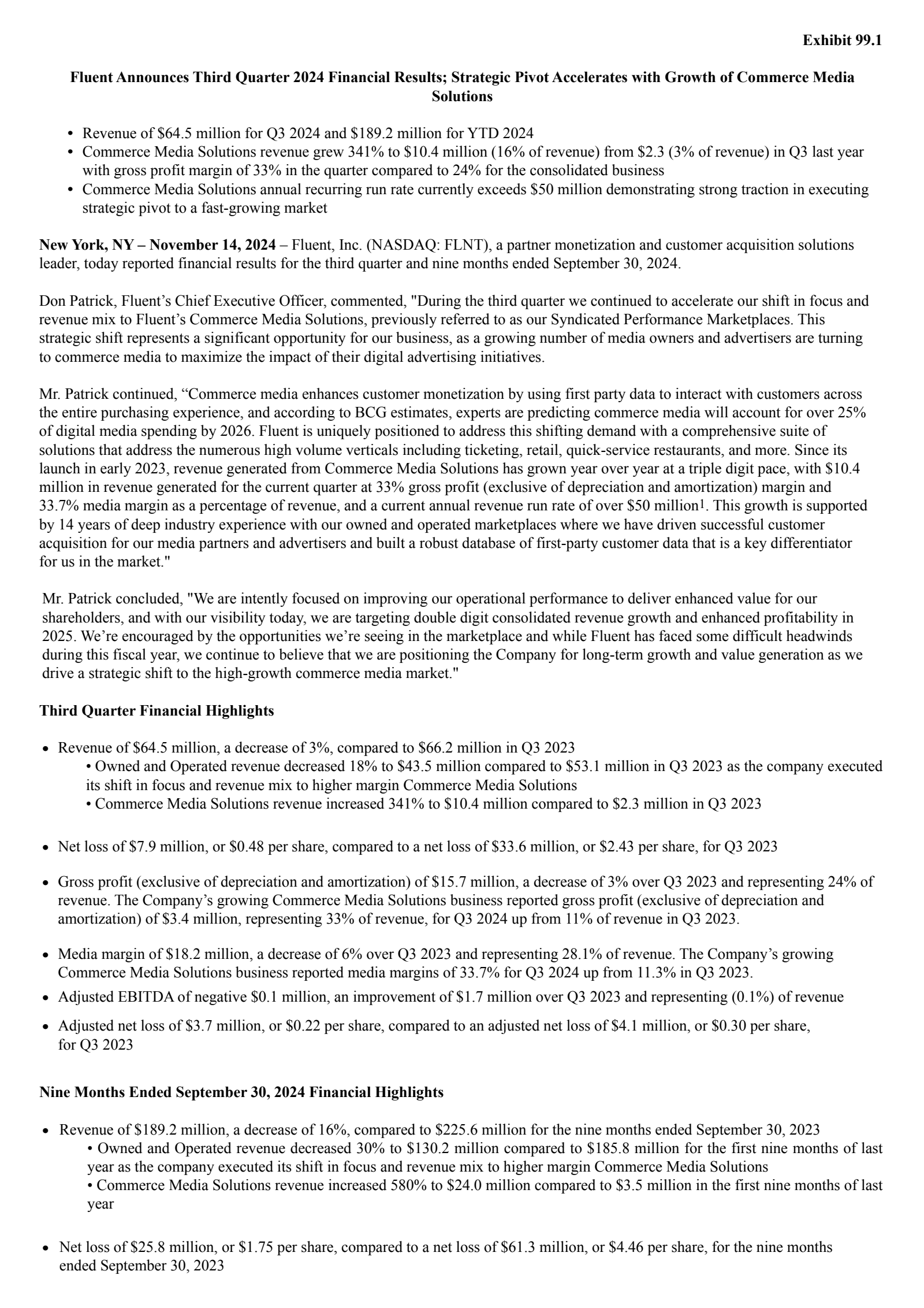 Fluent's Q3 2024 Press Release