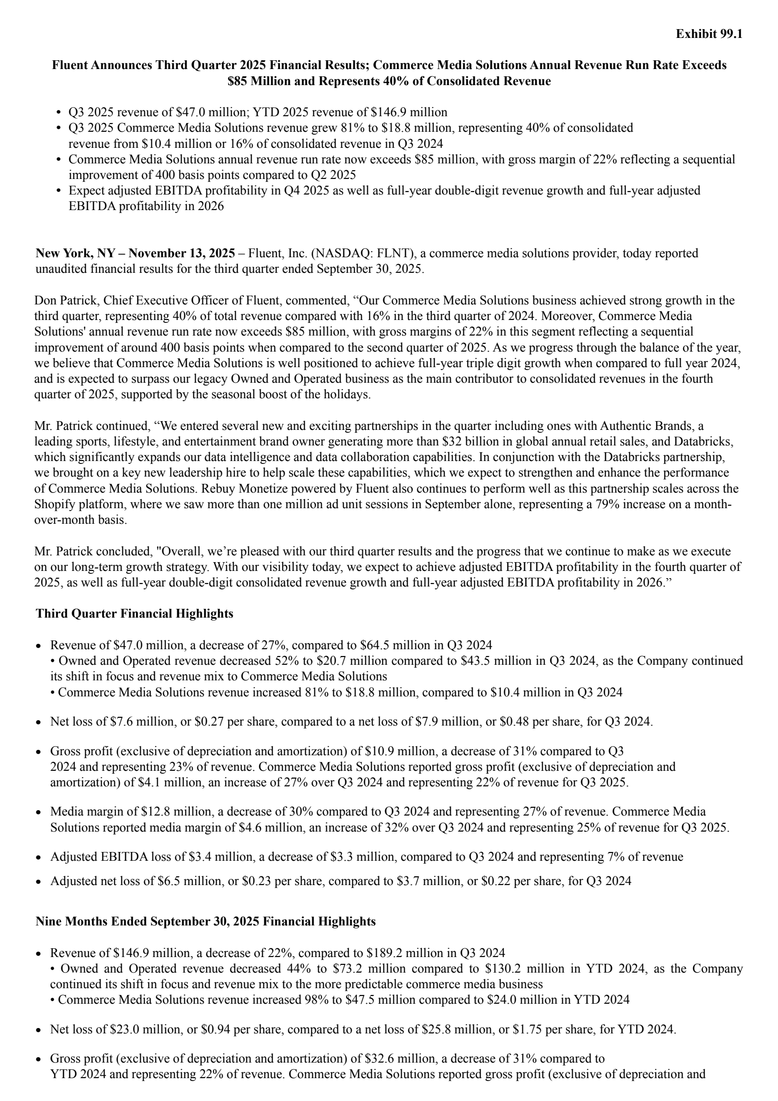 Fluent's Q3 2025 Earnings Release