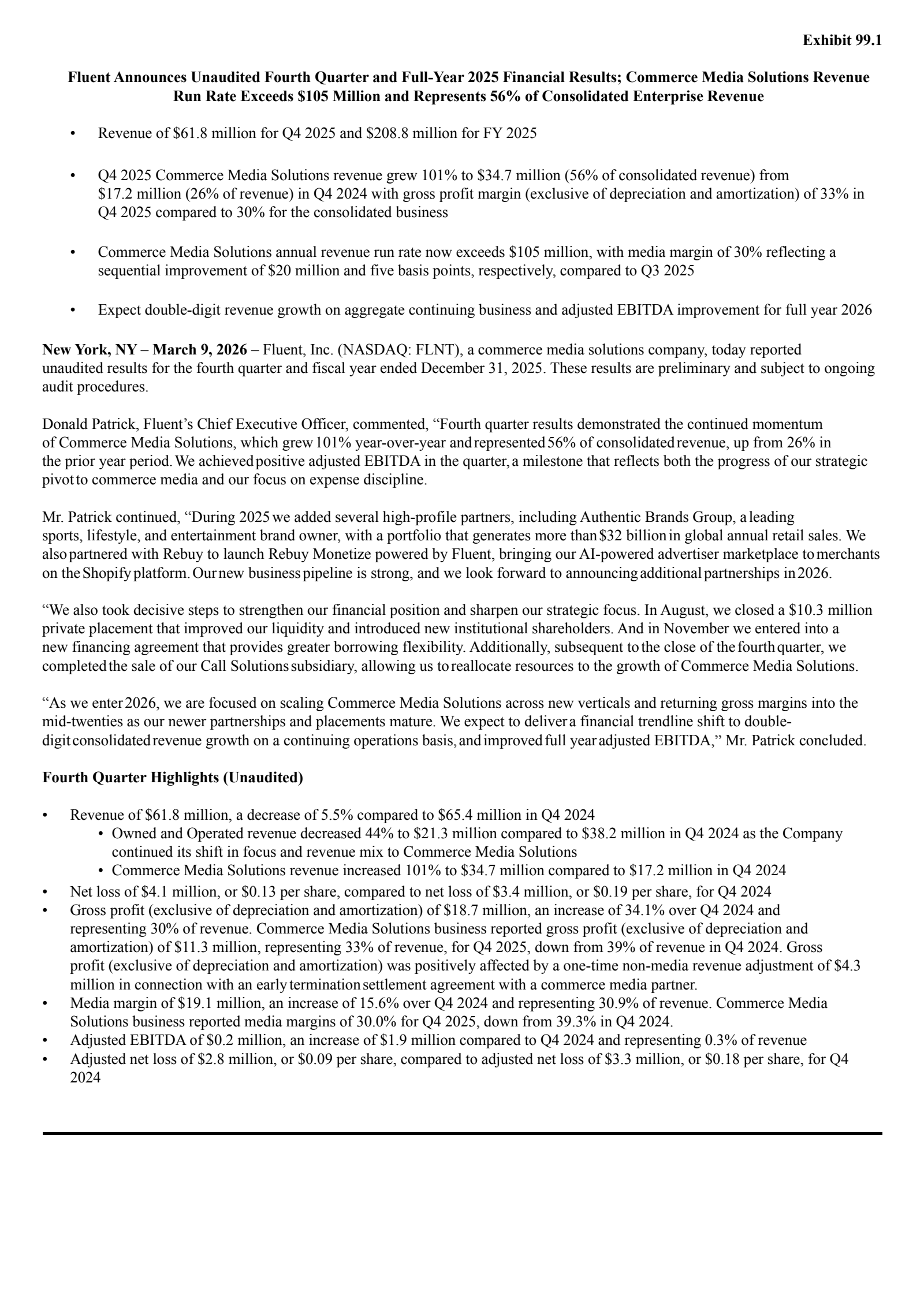 Fluent's Q4 2025 Press Release