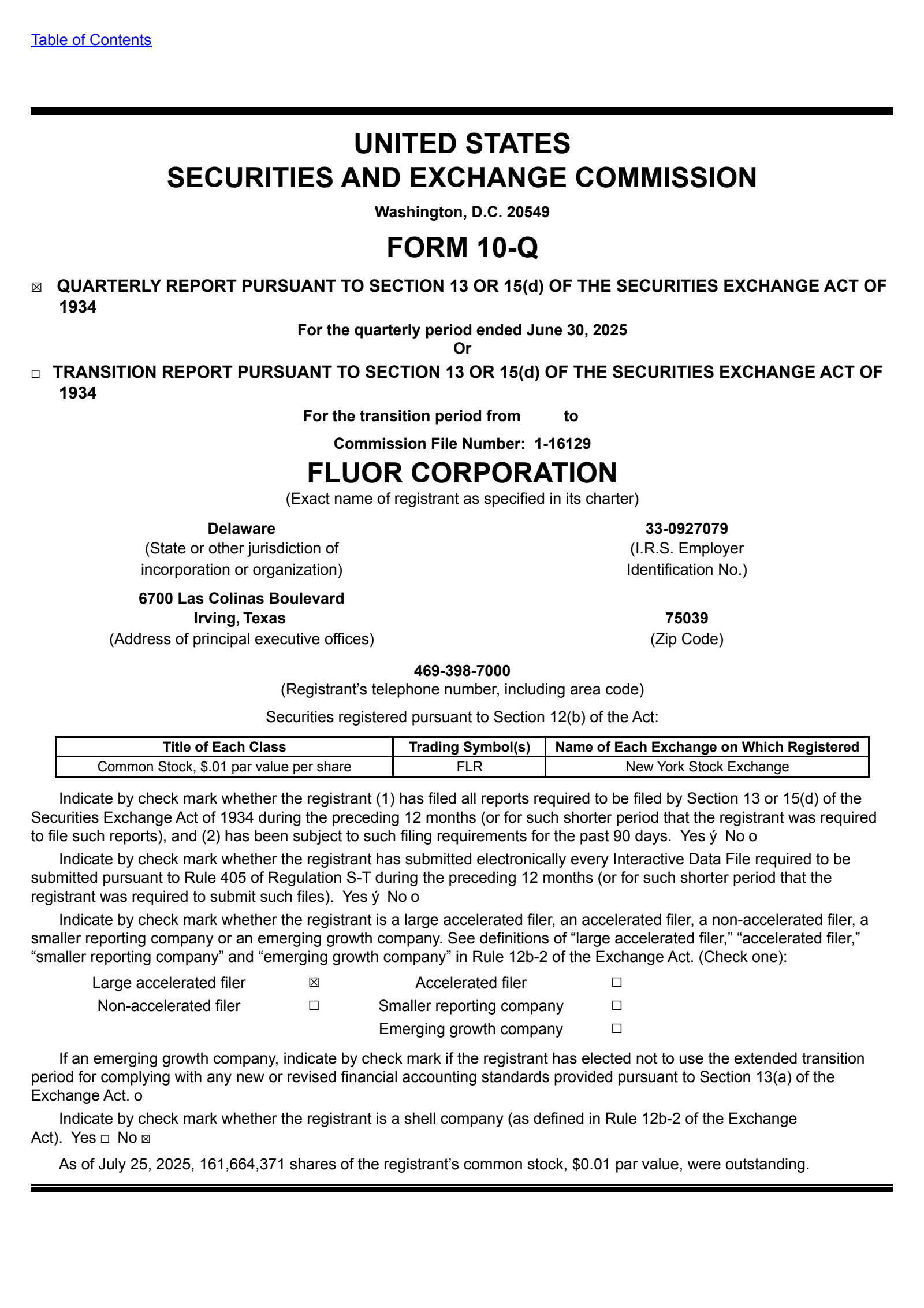 Fluor's Q2 2025 Quarterly report