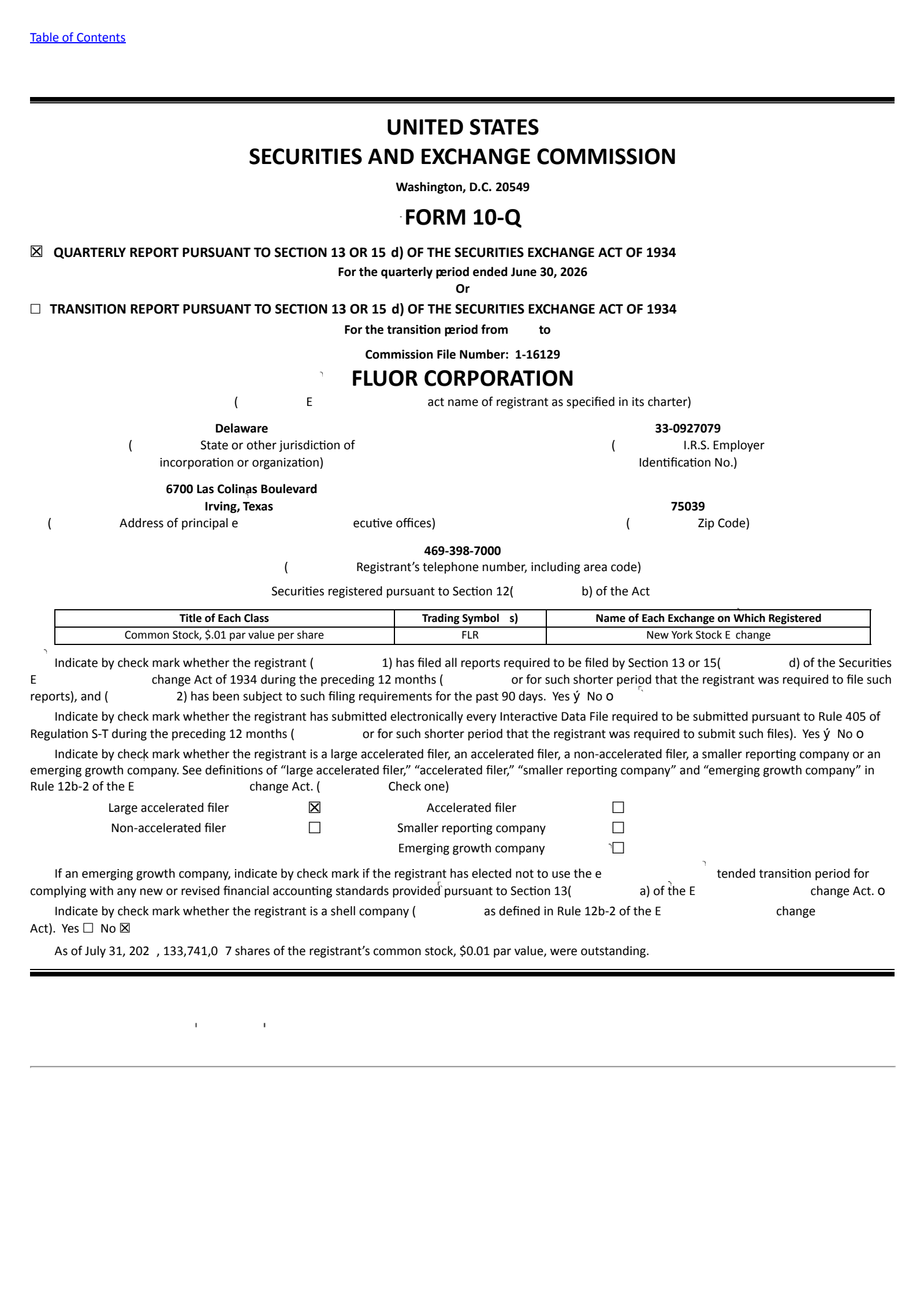Fluor's Q2 2026 Quarterly report