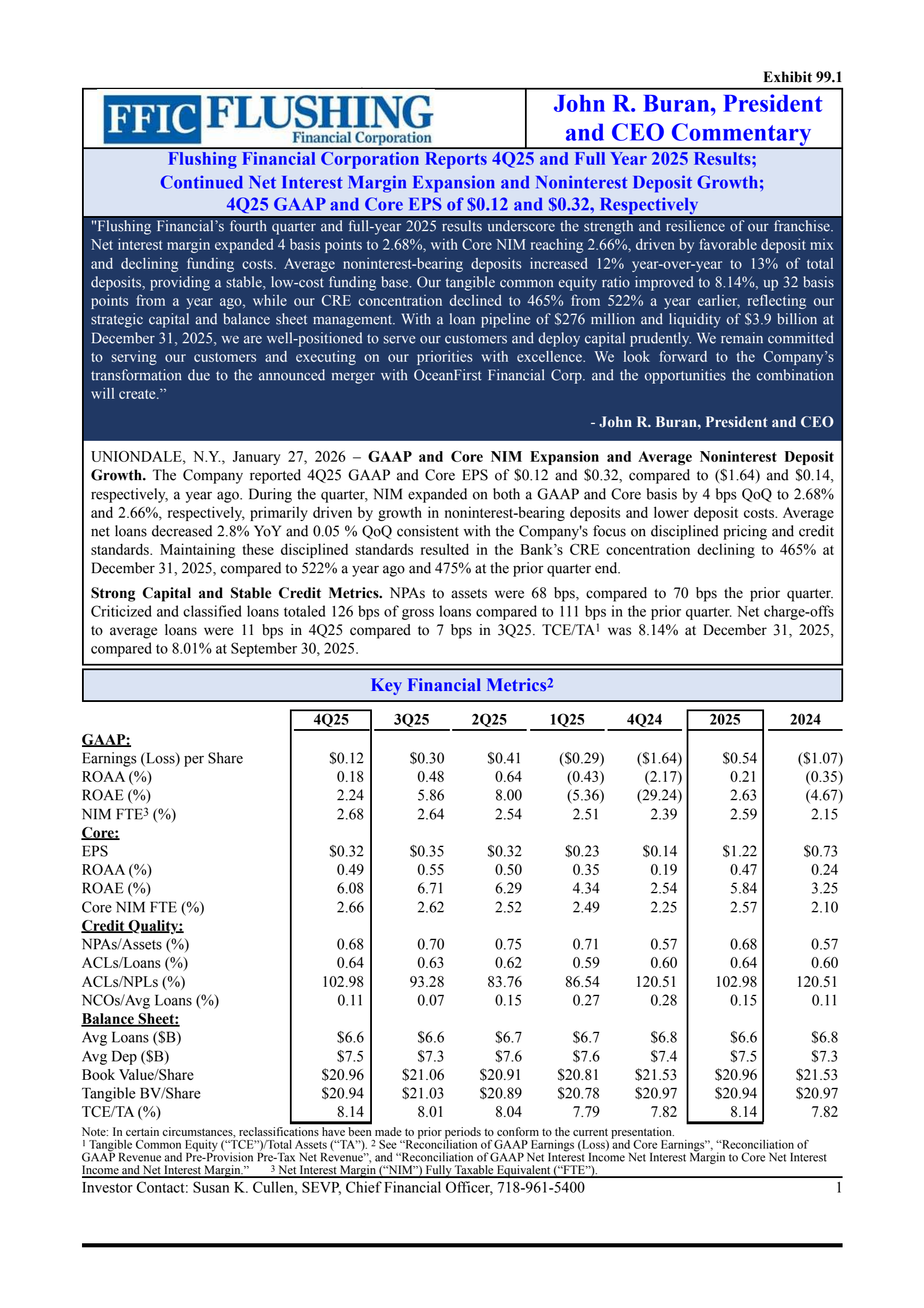 Flushing Financial's Q4 2025 Press Release