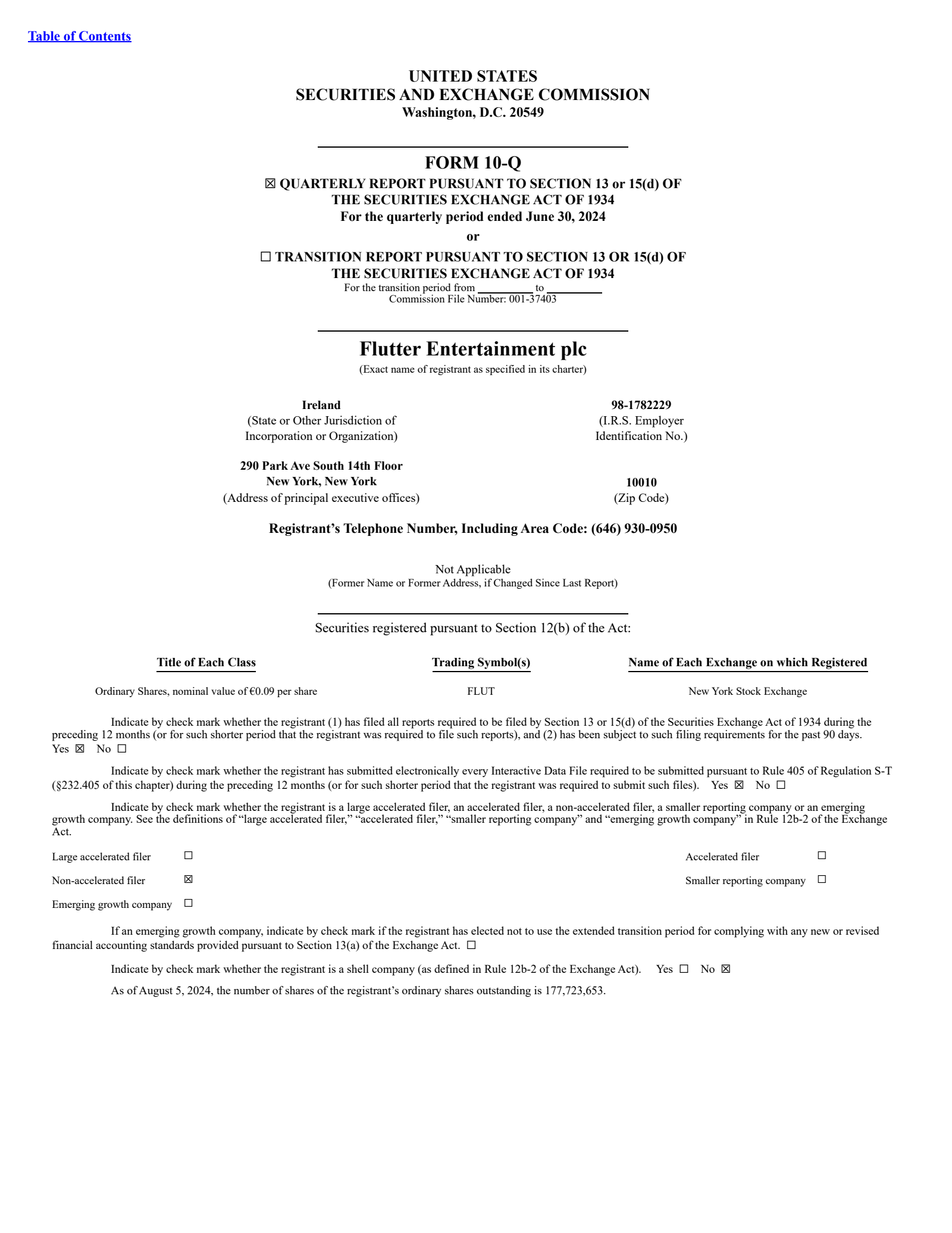 Flutter Entertainment's H1 2024 Quarterly Report