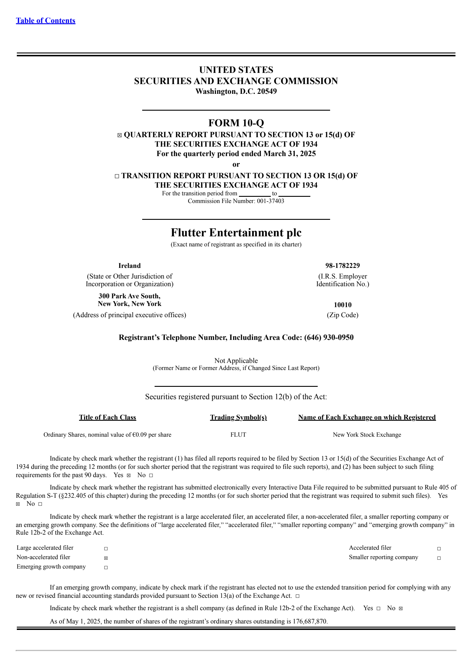 Flutter Entertainment's Q1 2025 TU Quarterly Report