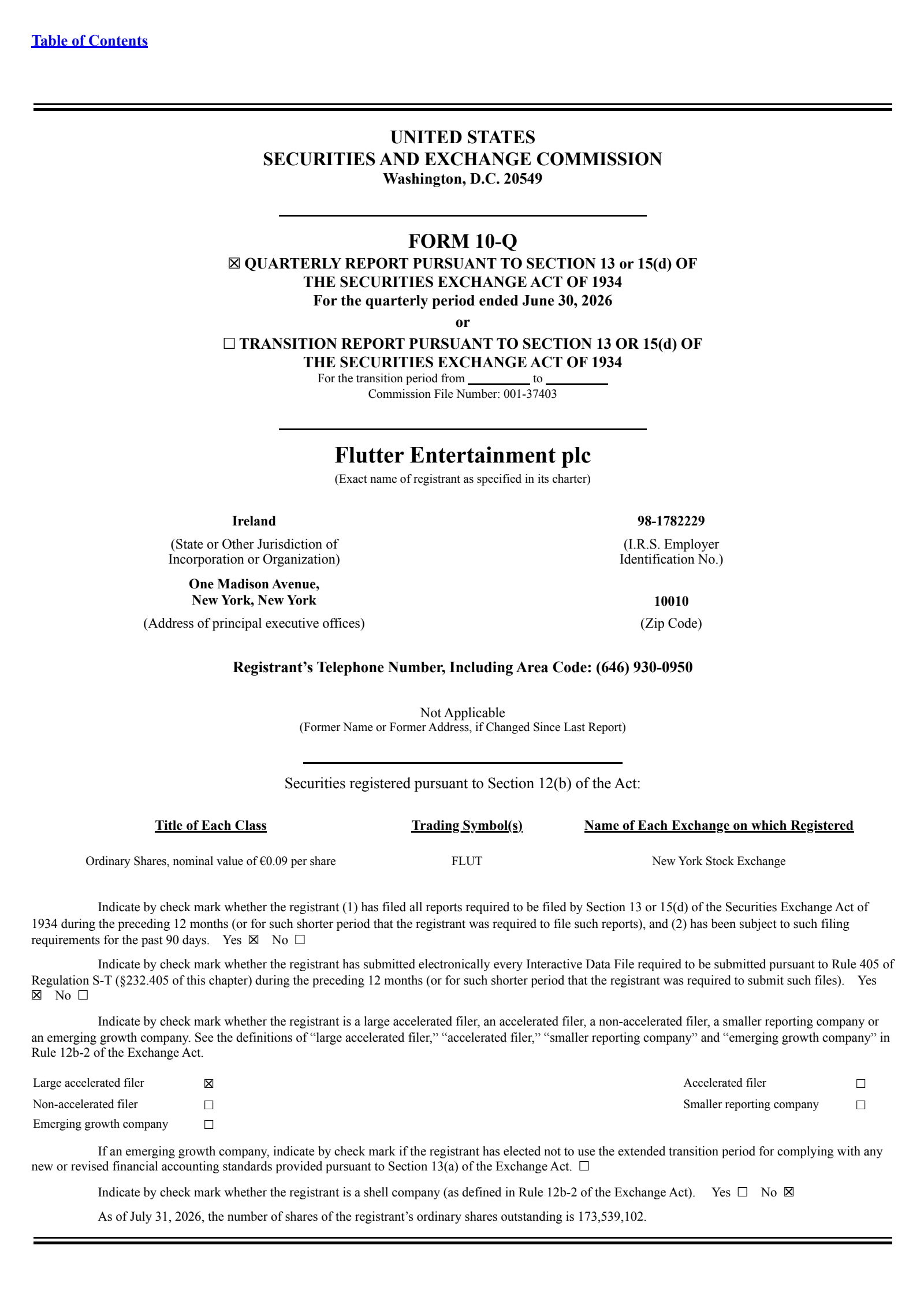 Flutter Entertainment's Q2 2026 Quarterly report