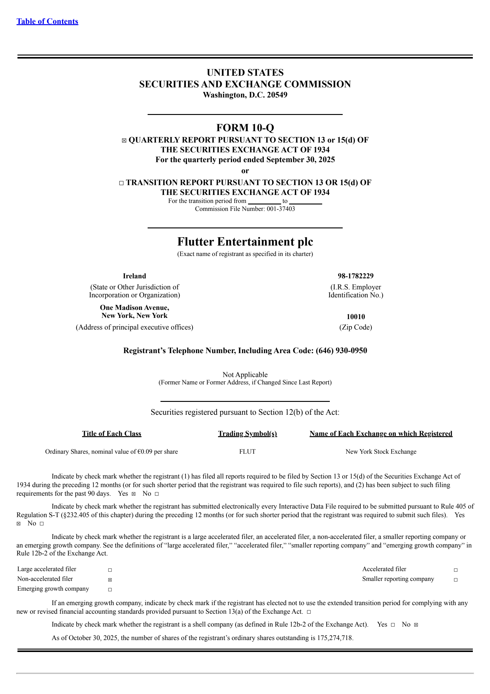 Flutter Entertainment's Q3 2025 Quarterly Report