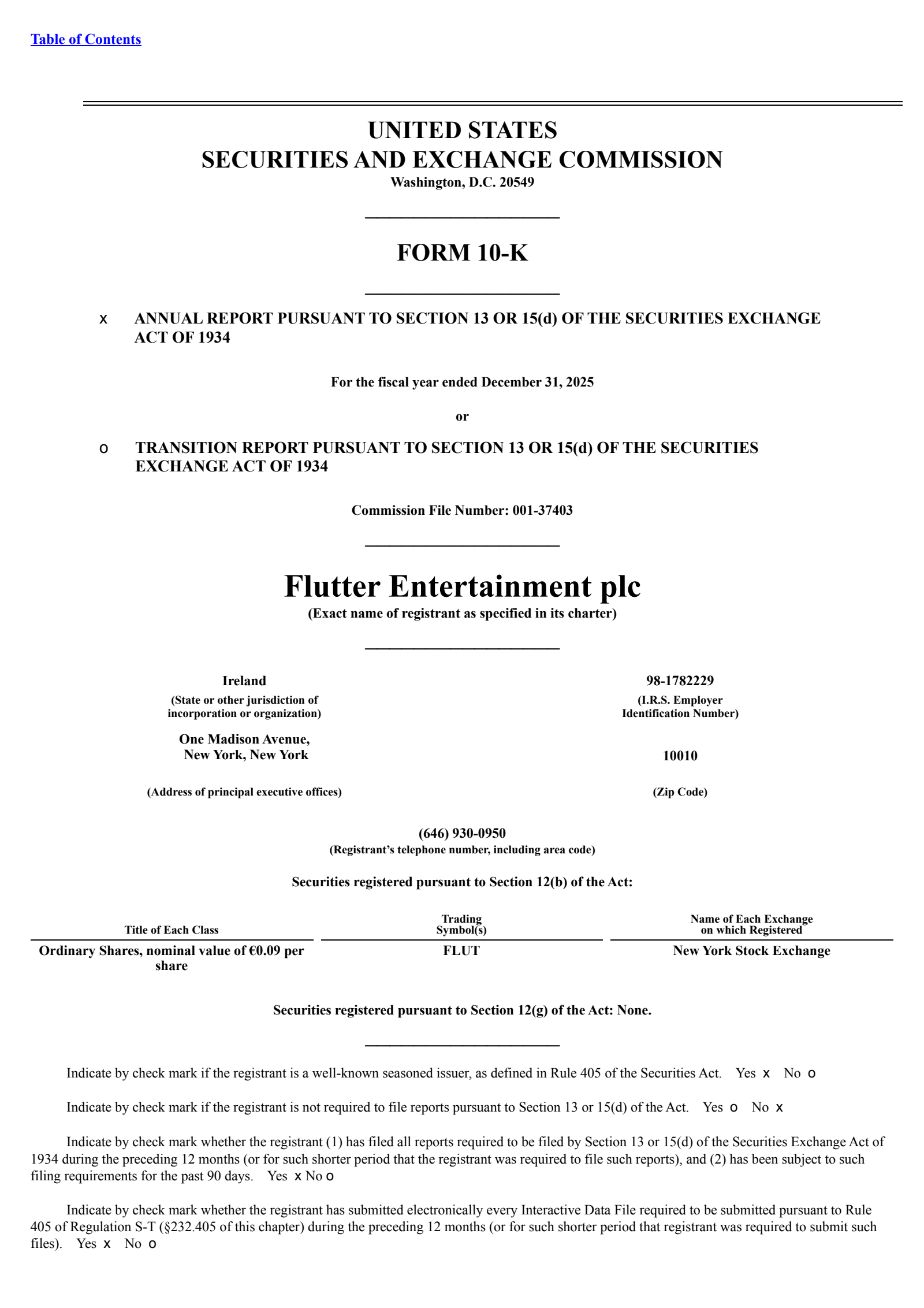 Flutter Entertainment's Q4 2025 Annual report